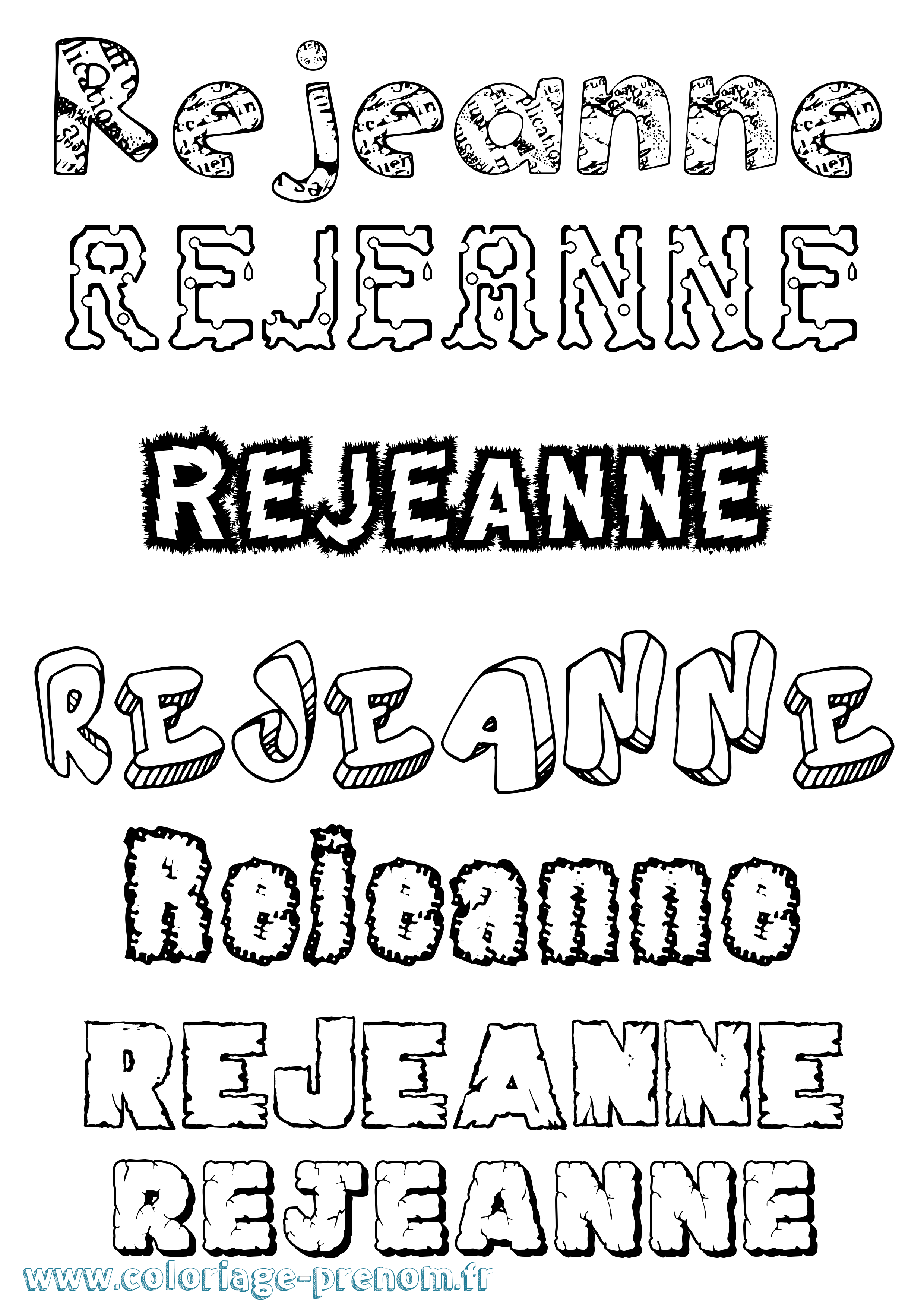 Coloriage Rejeanne Destructuré Coloriage prénom Rejeanne Destructuré