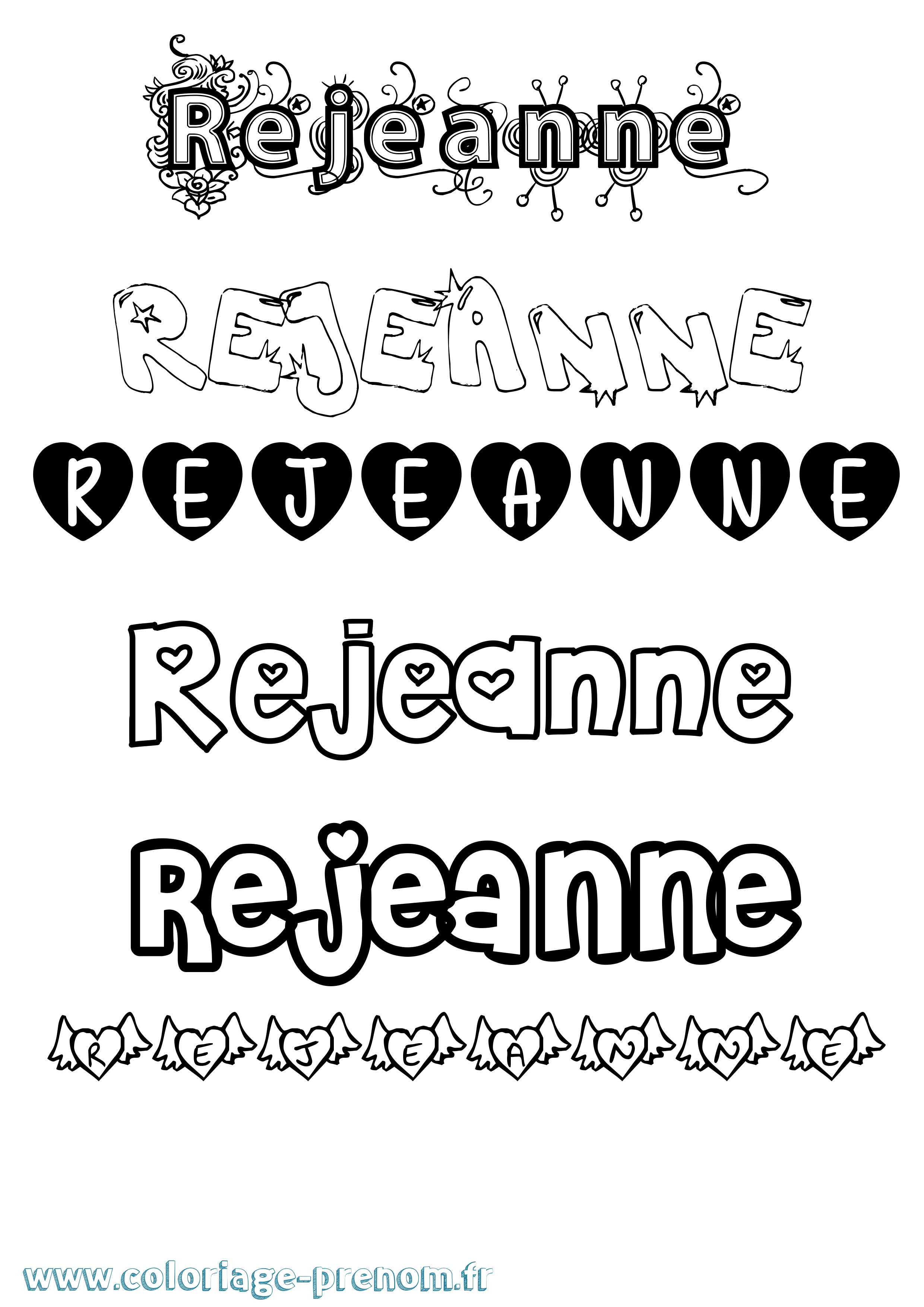 Coloriage Rejeanne Girly Coloriage prénom Rejeanne Girly