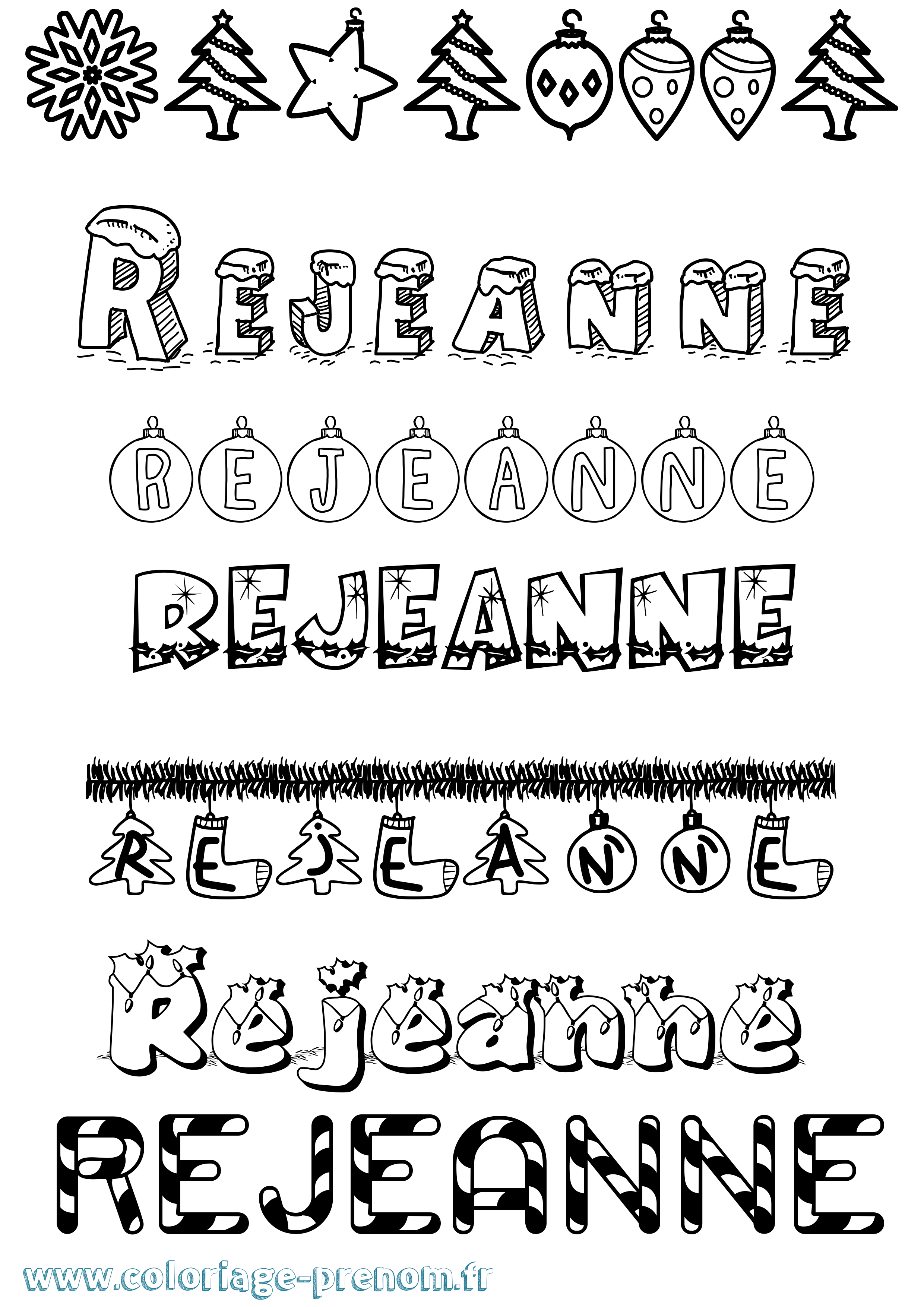 Coloriage Rejeanne Noël Coloriage prénom Rejeanne Noël