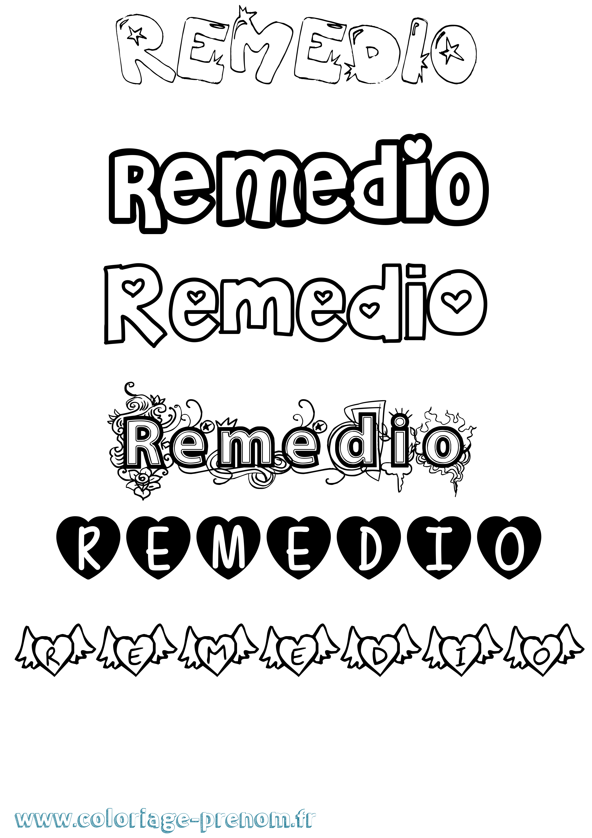 Coloriage Remedio Girly Coloriage prénom Remedio Girly