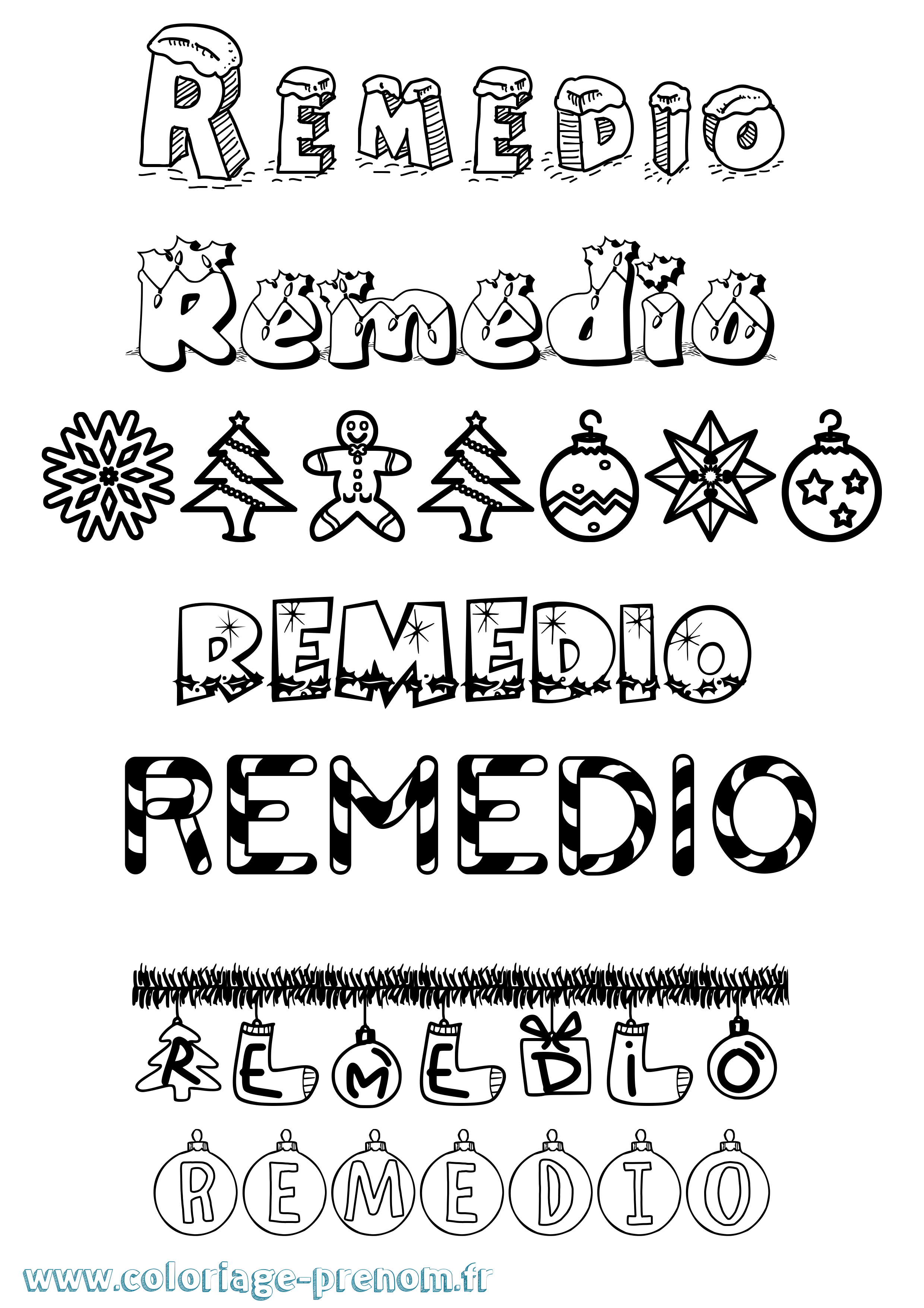 Coloriage Remedio Noël Coloriage prénom Remedio Noël