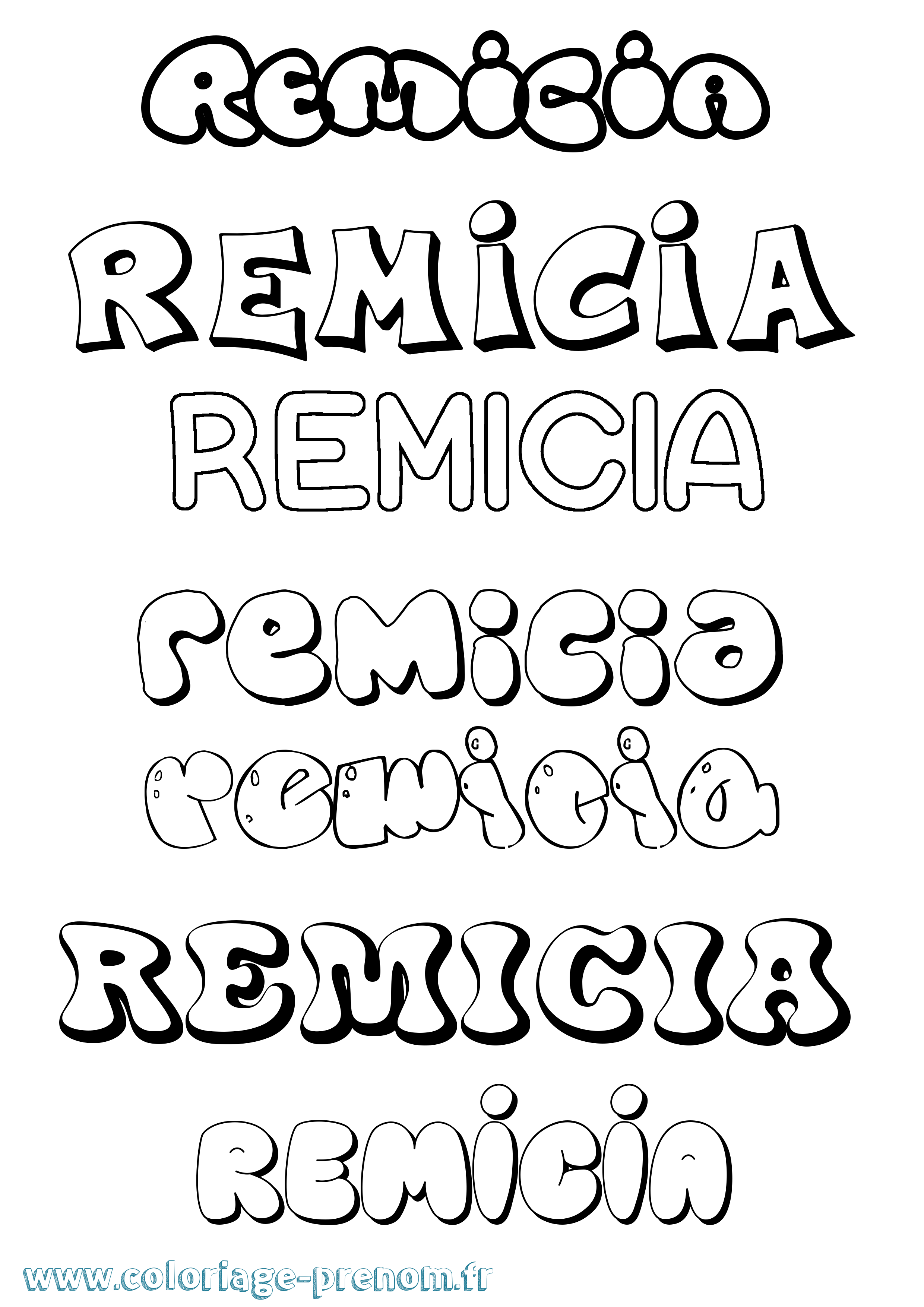 Coloriage Remicia Bubble Coloriage prénom Remicia Bubble