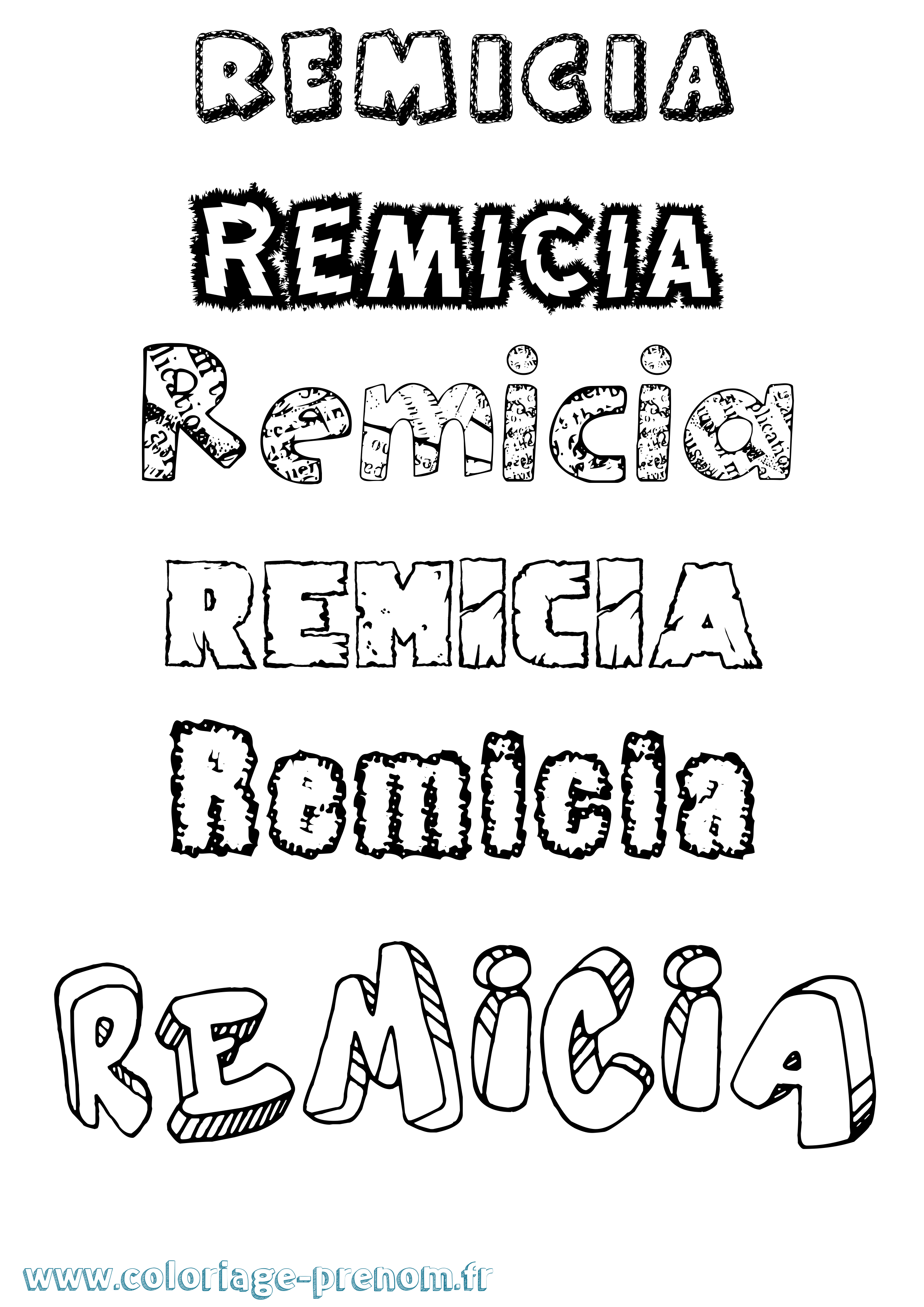 Coloriage Remicia Destructuré Coloriage prénom Remicia Destructuré