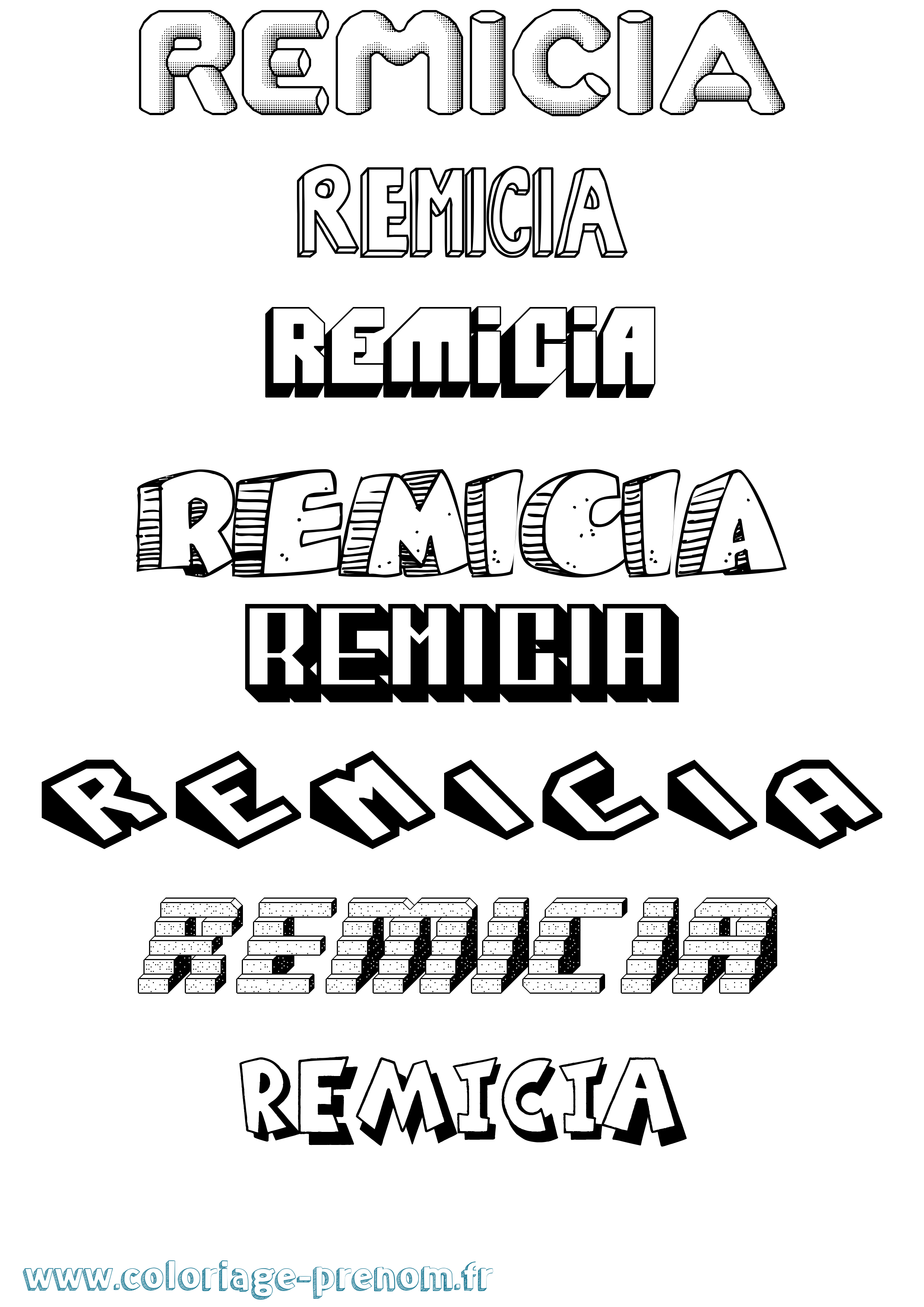 Coloriage Remicia Effet 3D Coloriage prénom Remicia Effet 3D