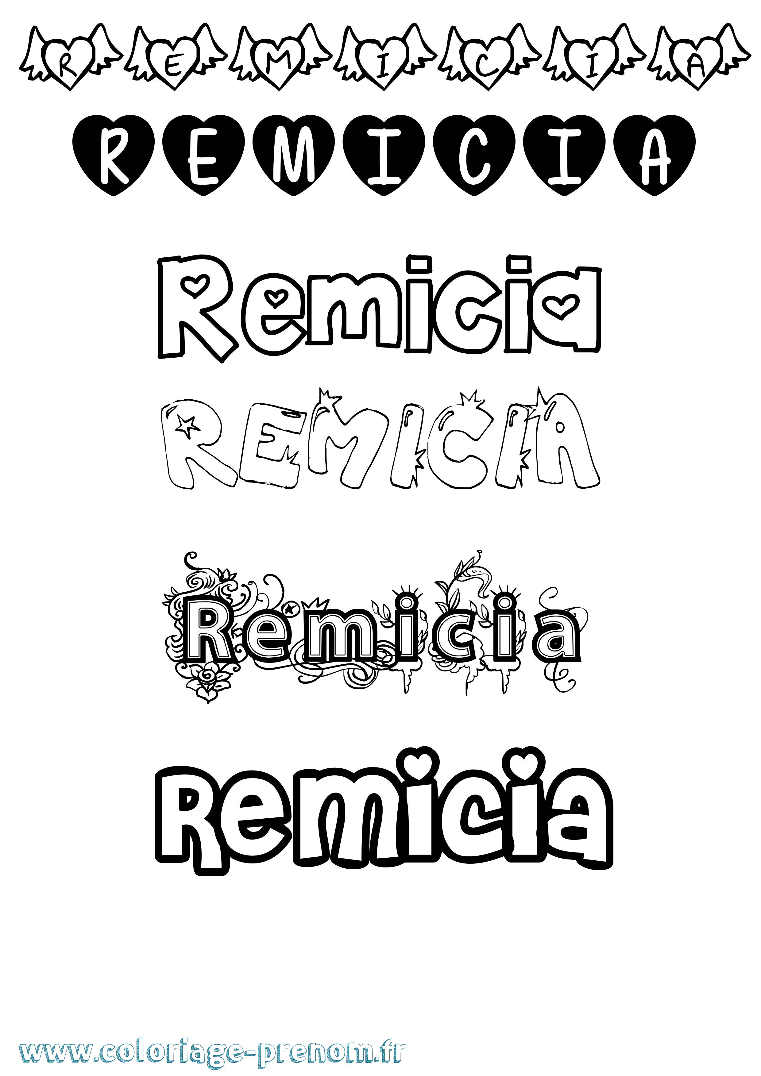 Coloriage Remicia Girly Coloriage prénom Remicia Girly