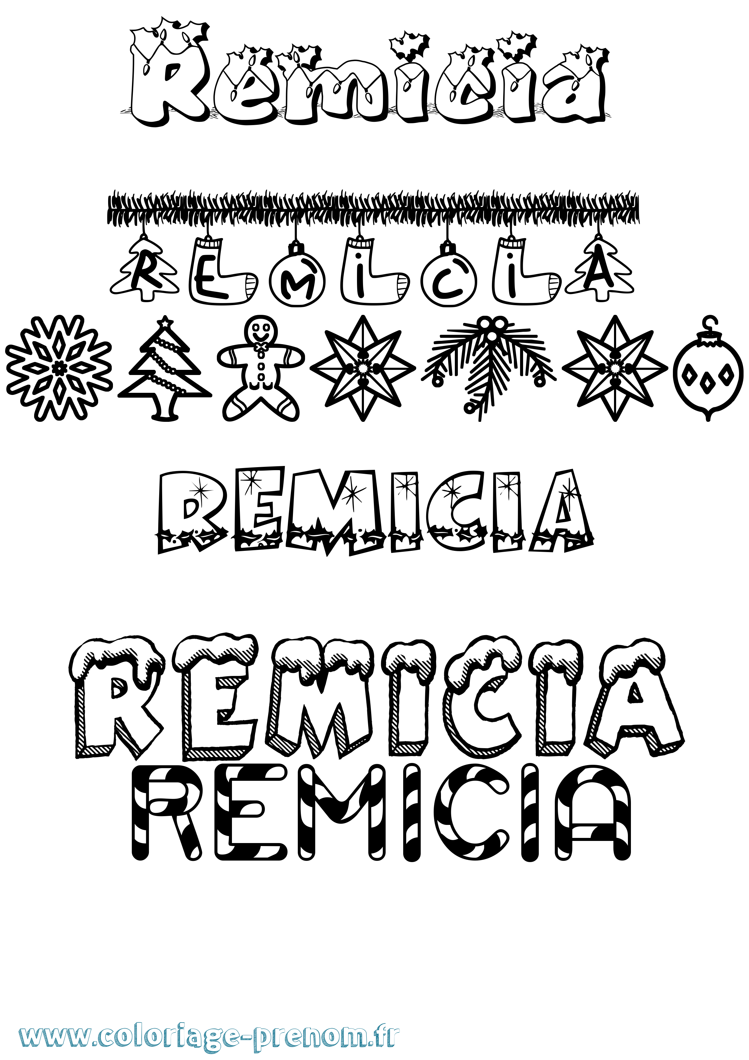 Coloriage Remicia Noël Coloriage prénom Remicia Noël