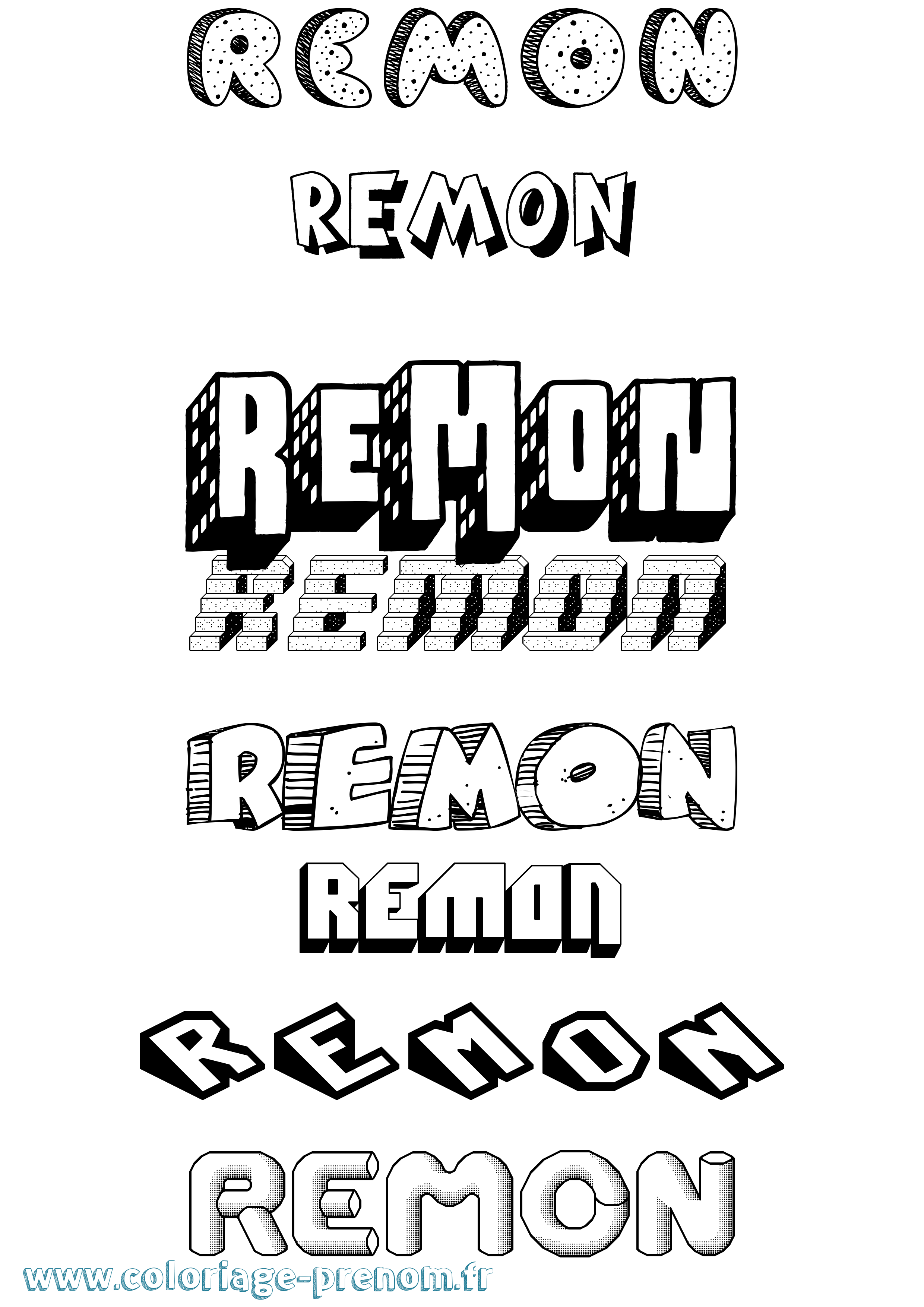 Coloriage Remon Effet 3D Coloriage prénom Remon Effet 3D