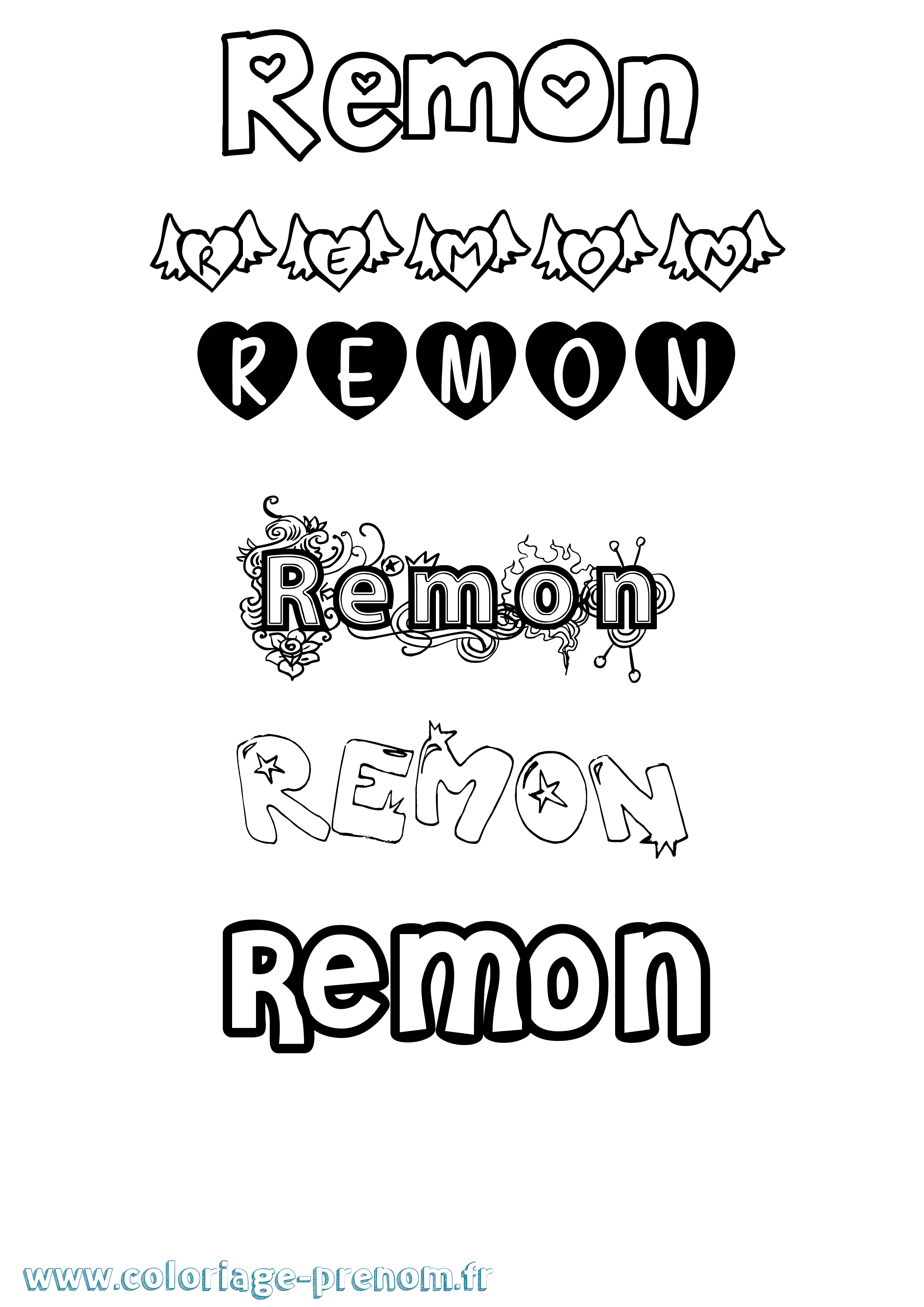 Coloriage Remon Girly Coloriage prénom Remon Girly