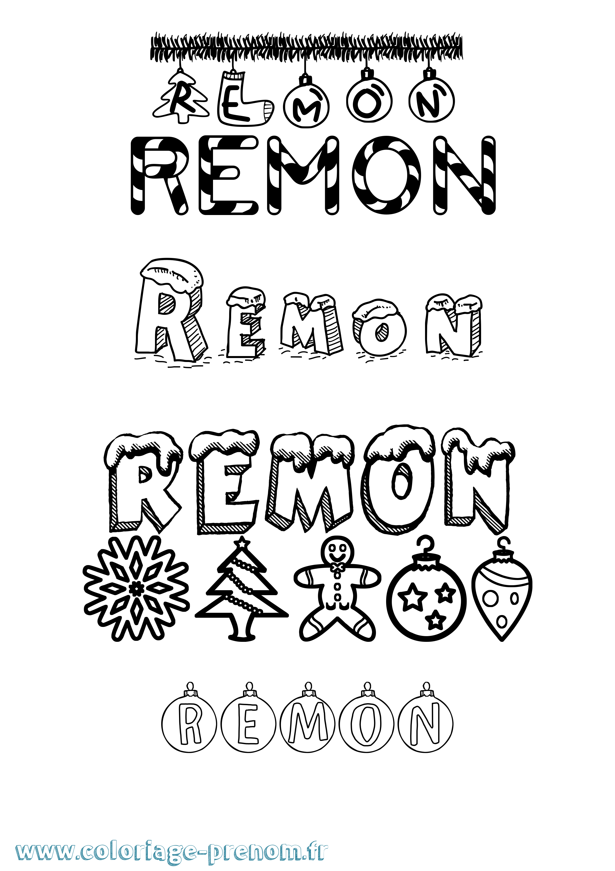 Coloriage Remon Noël Coloriage prénom Remon Noël