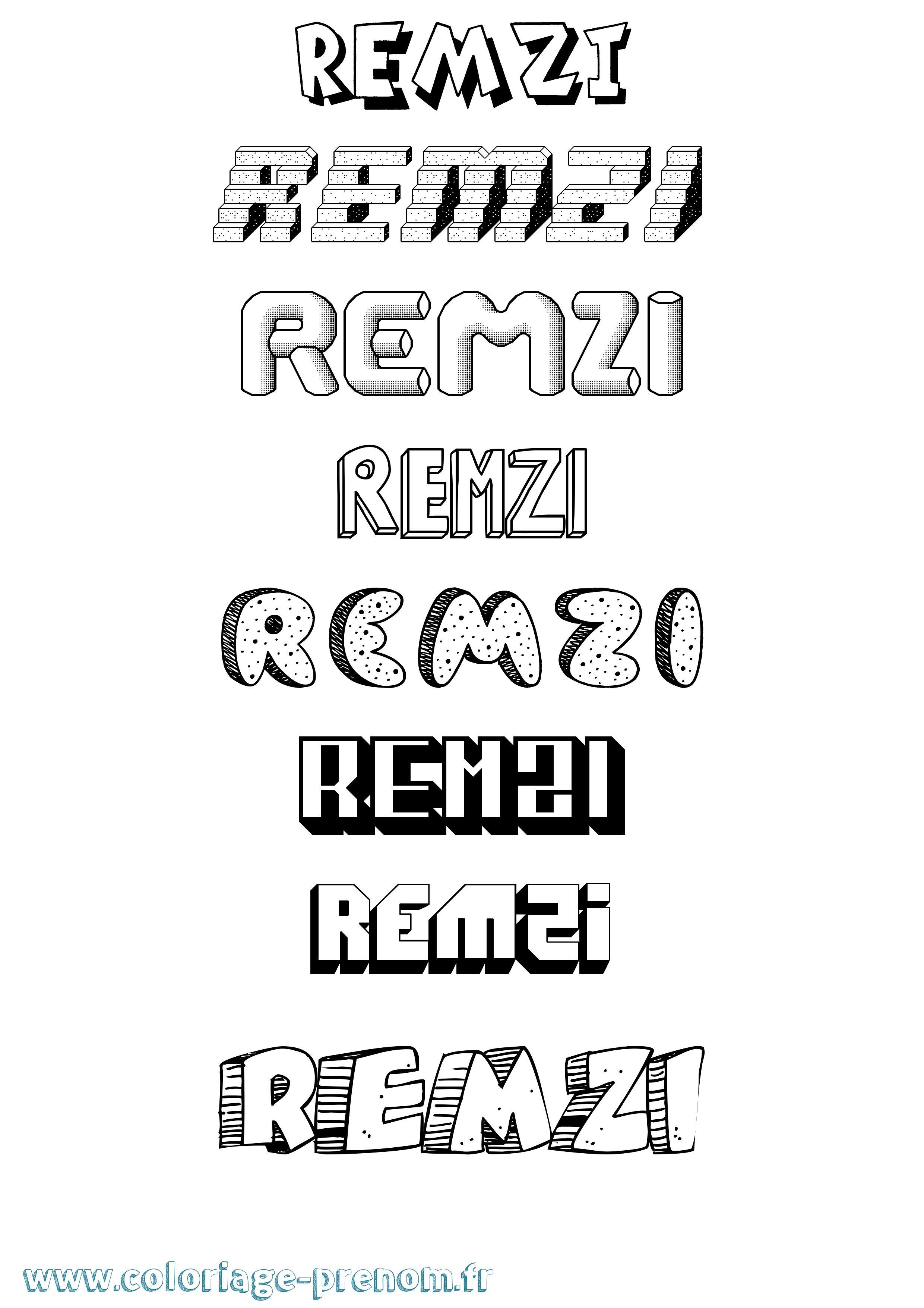 Coloriage Remzi Effet 3D Coloriage prénom Remzi Effet 3D