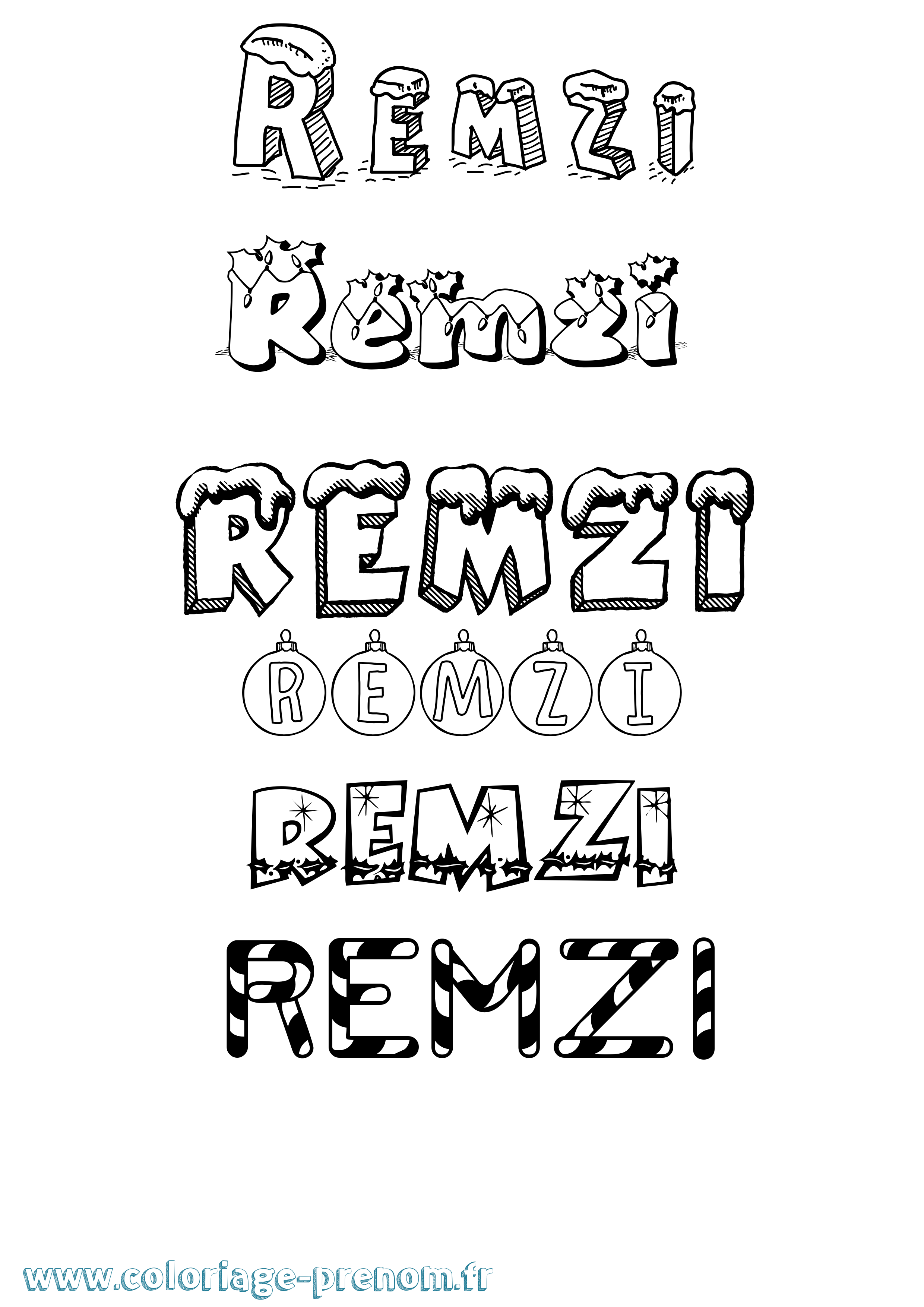 Coloriage Remzi Noël Coloriage prénom Remzi Noël