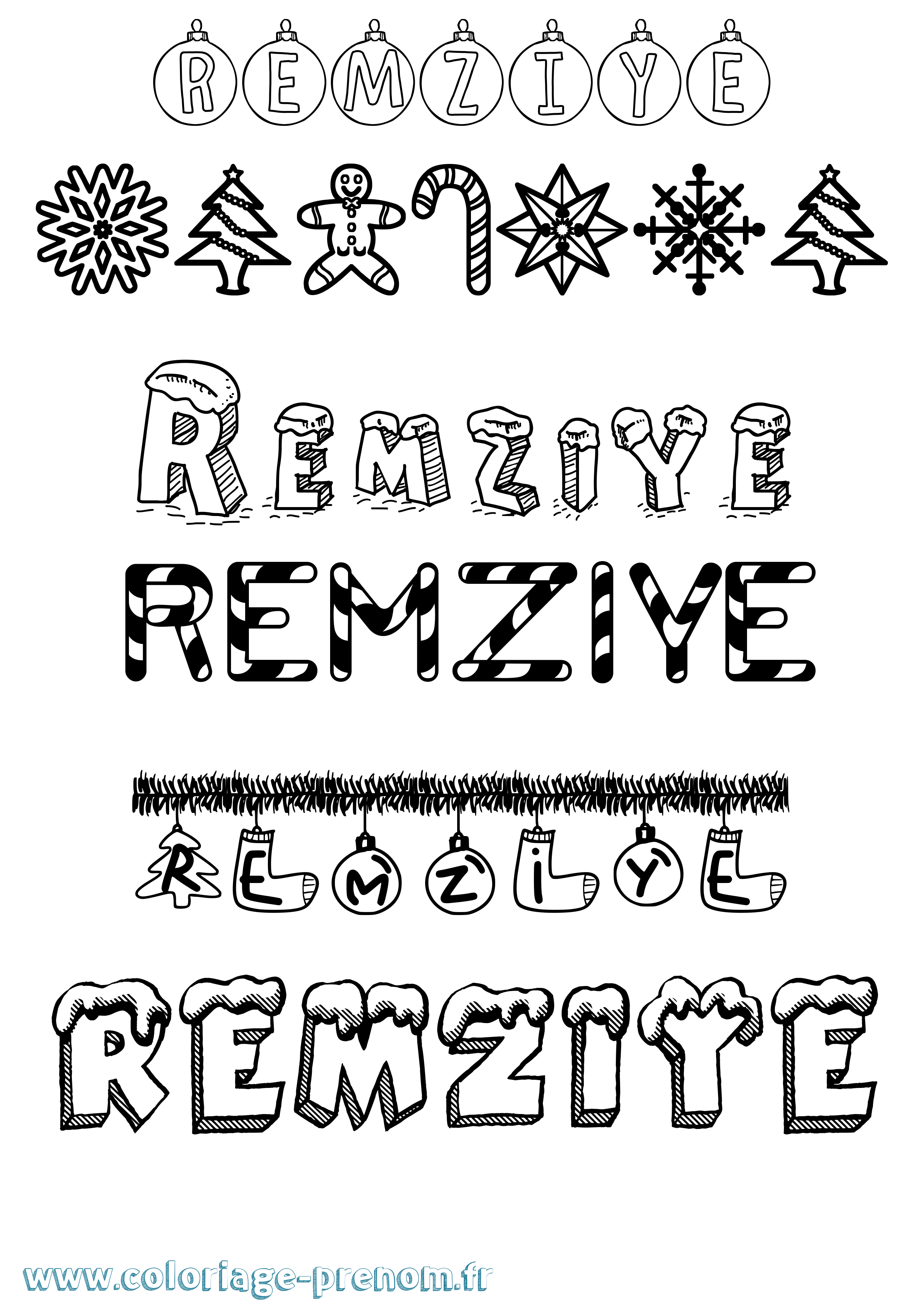 Coloriage Remziye Noël Coloriage prénom Remziye Noël