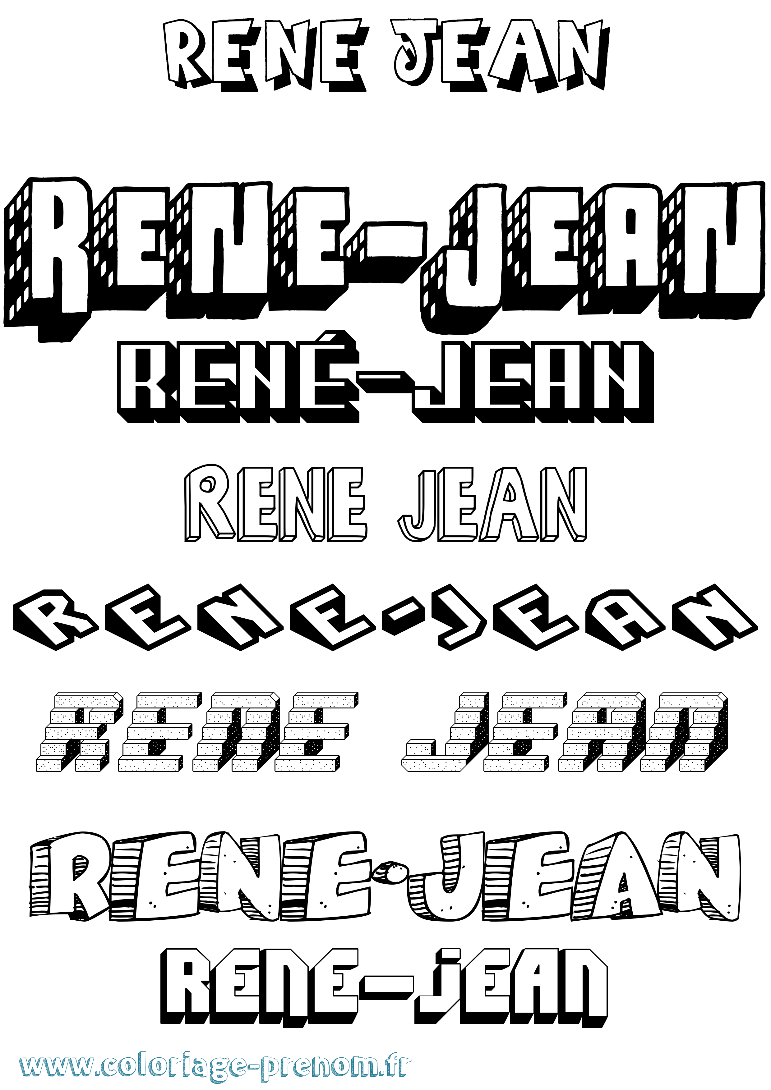 Coloriage René-Jean Effet 3D Coloriage prénom René-Jean Effet 3D