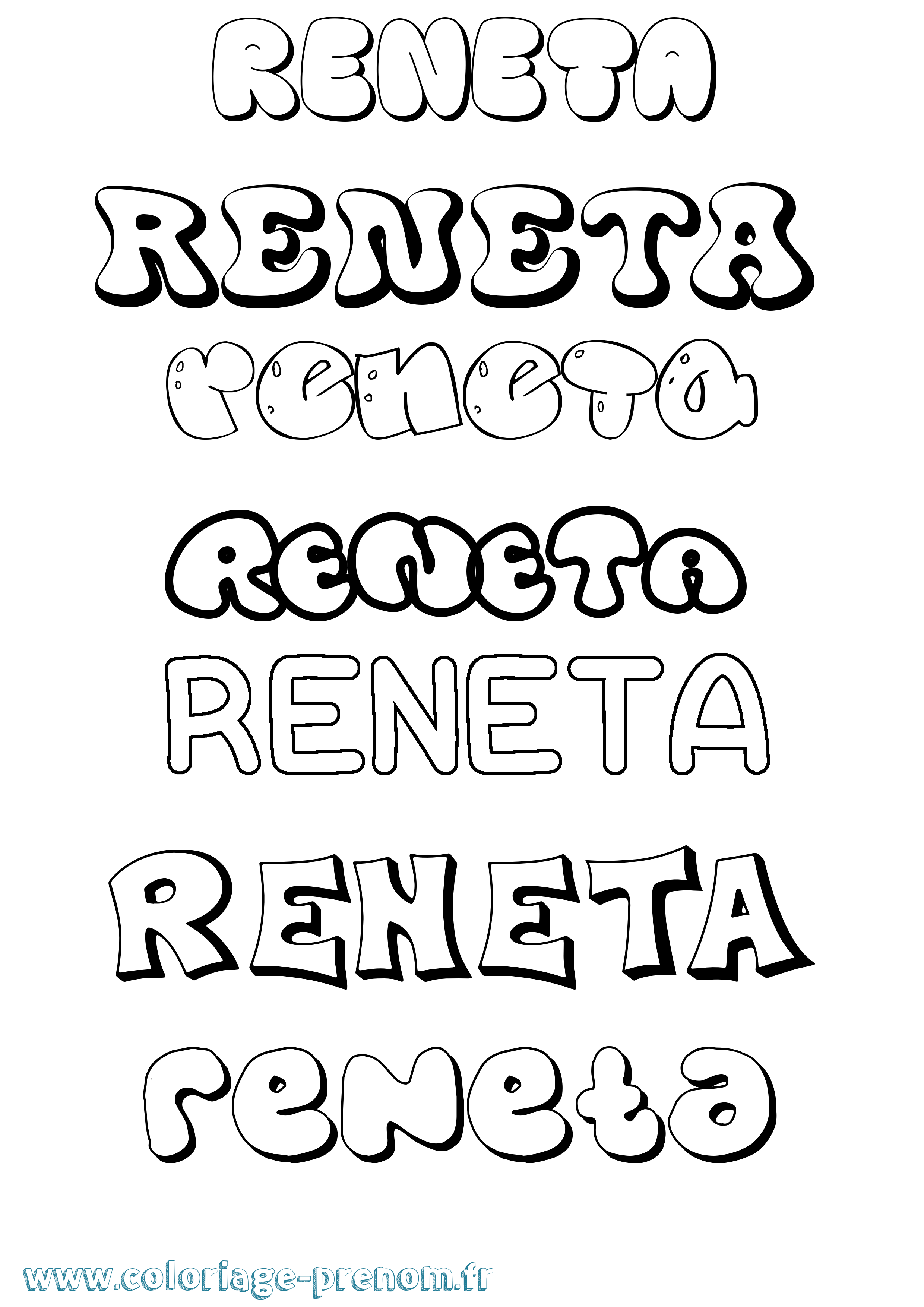 Coloriage Reneta Bubble Coloriage prénom Reneta Bubble