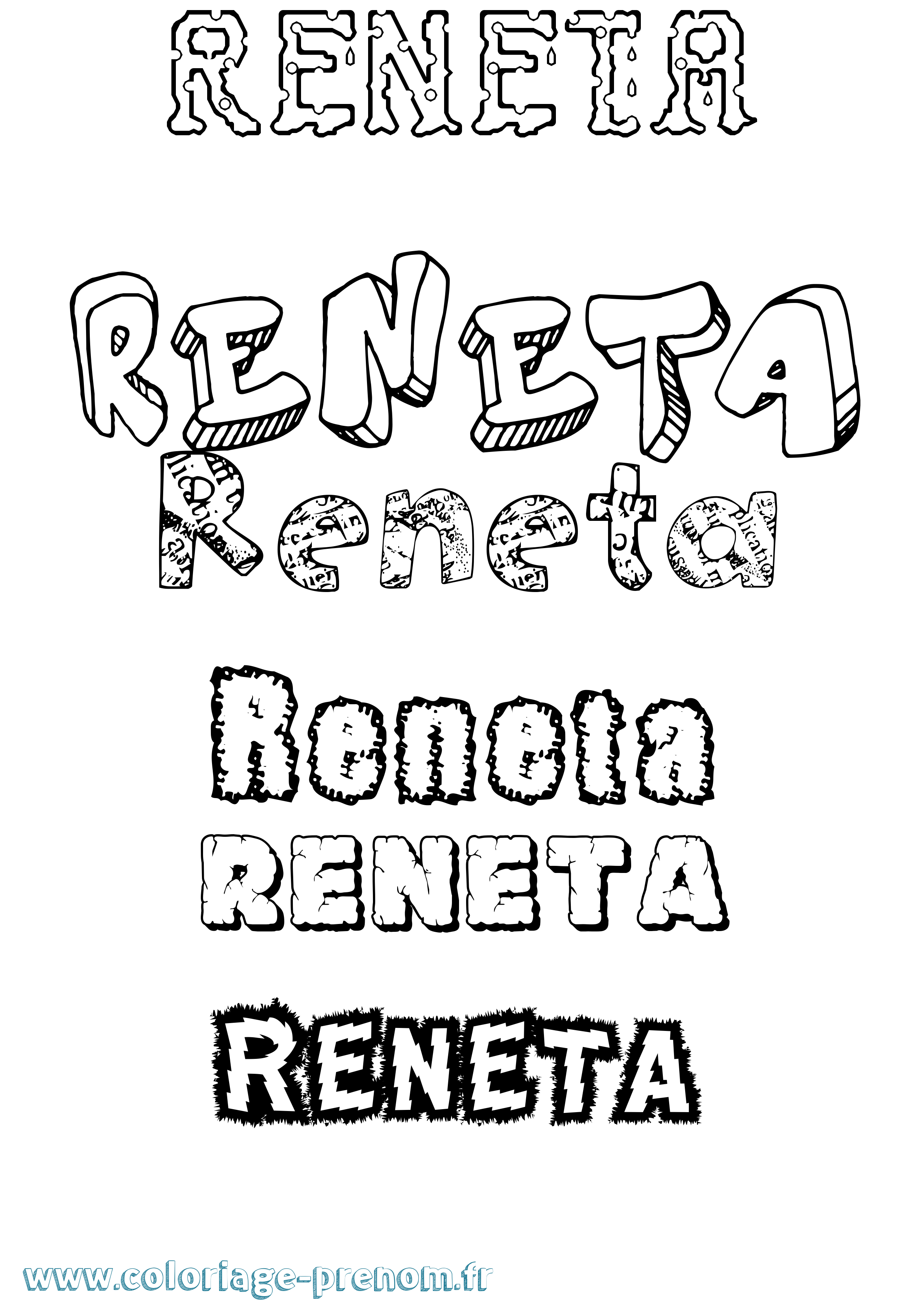 Coloriage Reneta Destructuré Coloriage prénom Reneta Destructuré