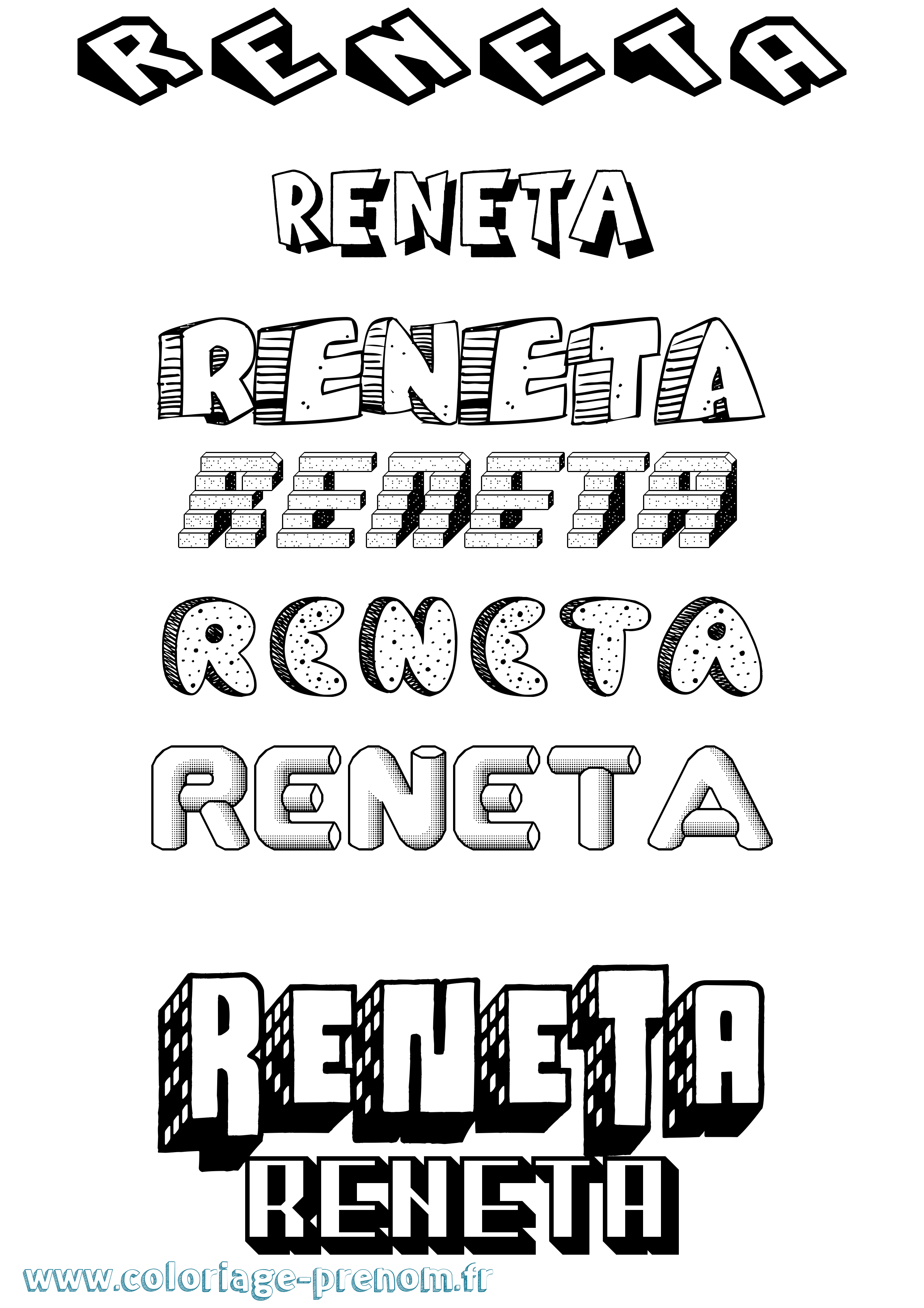 Coloriage Reneta Effet 3D Coloriage prénom Reneta Effet 3D