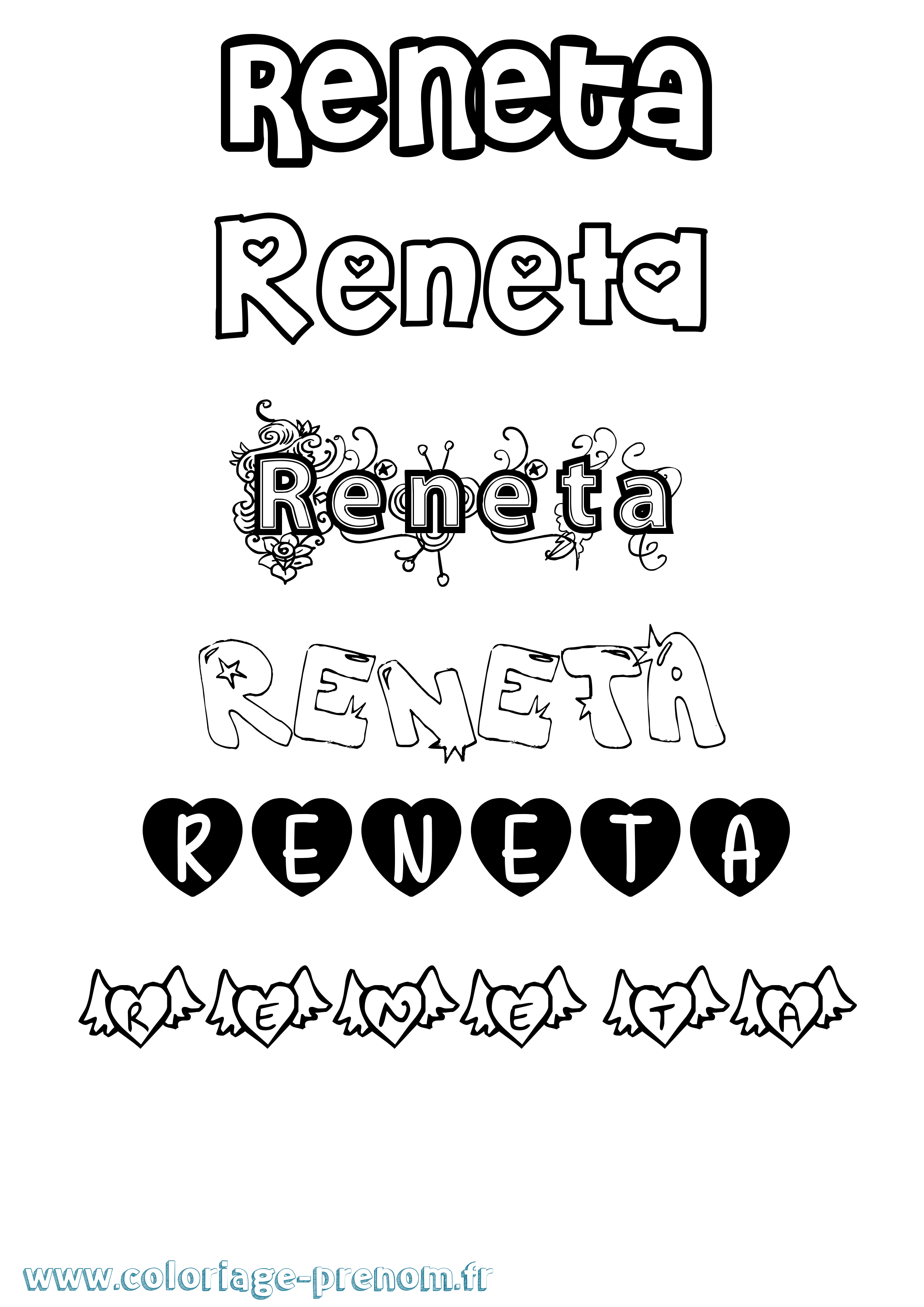 Coloriage Reneta Girly Coloriage prénom Reneta Girly