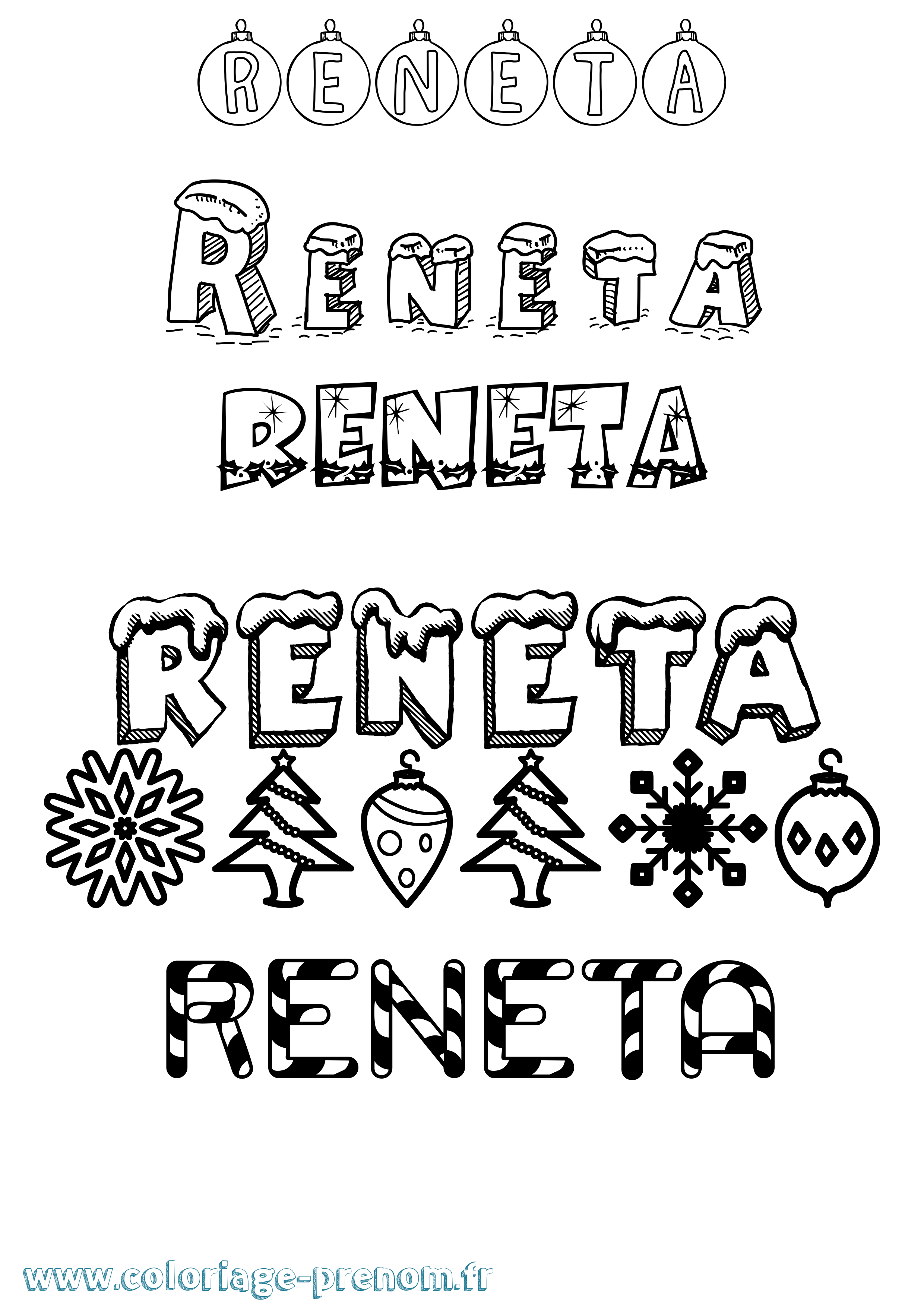 Coloriage Reneta Noël Coloriage prénom Reneta Noël