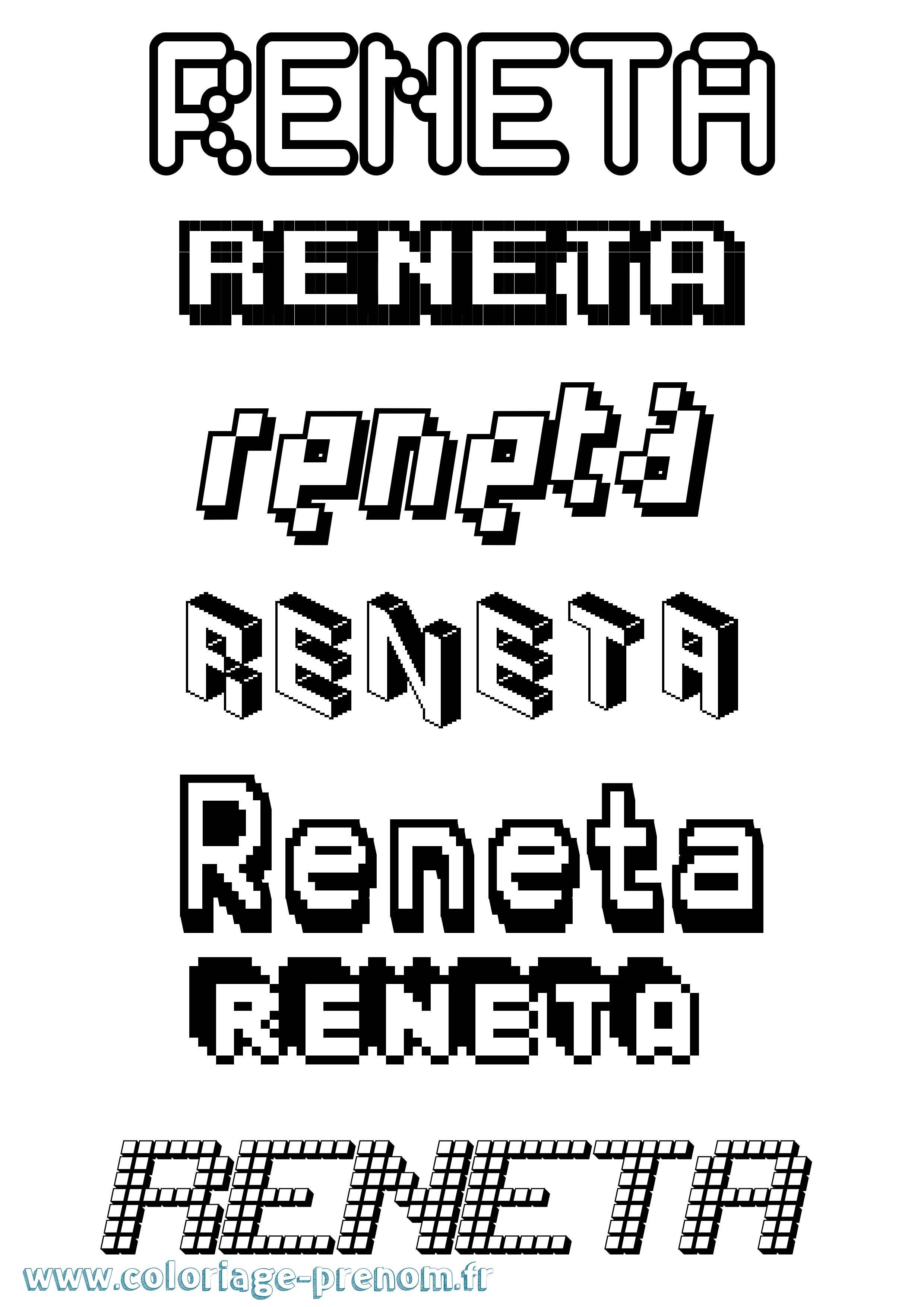 Coloriage Reneta Pixel Coloriage prénom Reneta Pixel