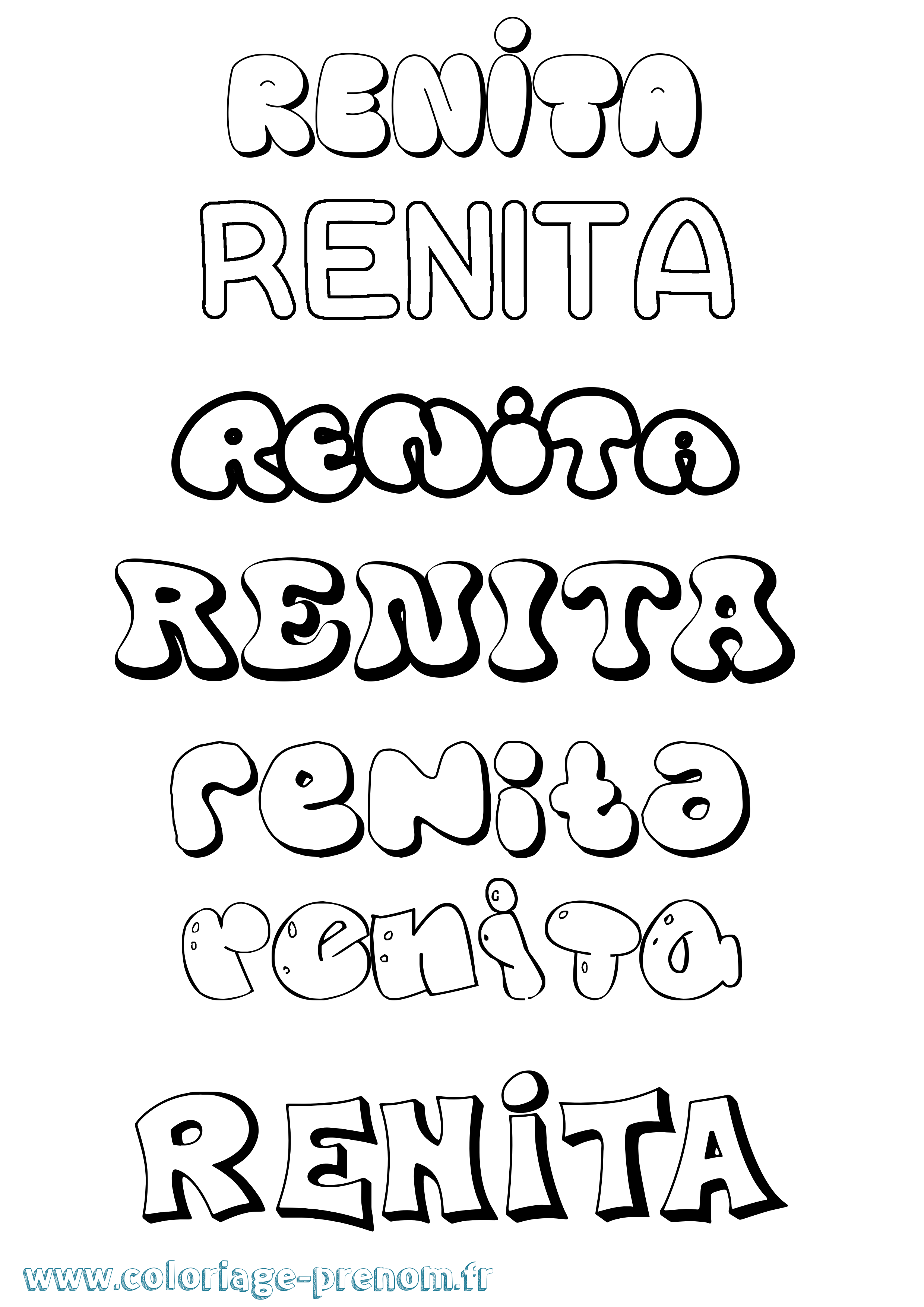 Coloriage Renita Bubble Coloriage prénom Renita Bubble