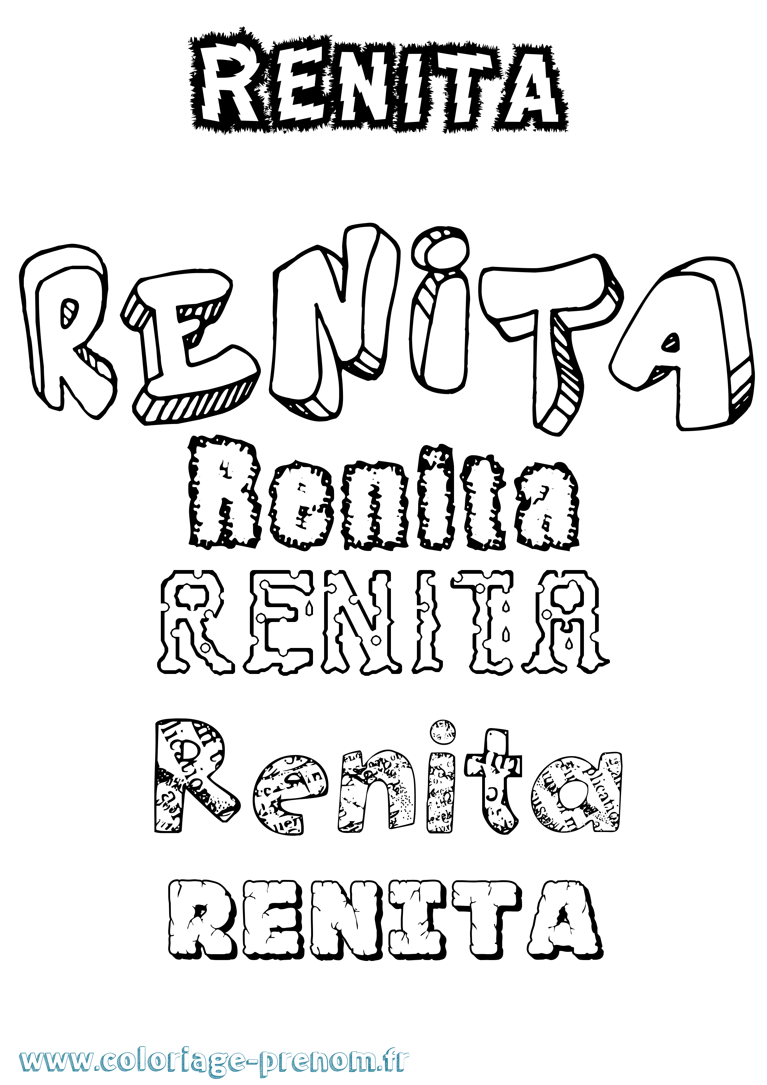 Coloriage Renita Destructuré Coloriage prénom Renita Destructuré