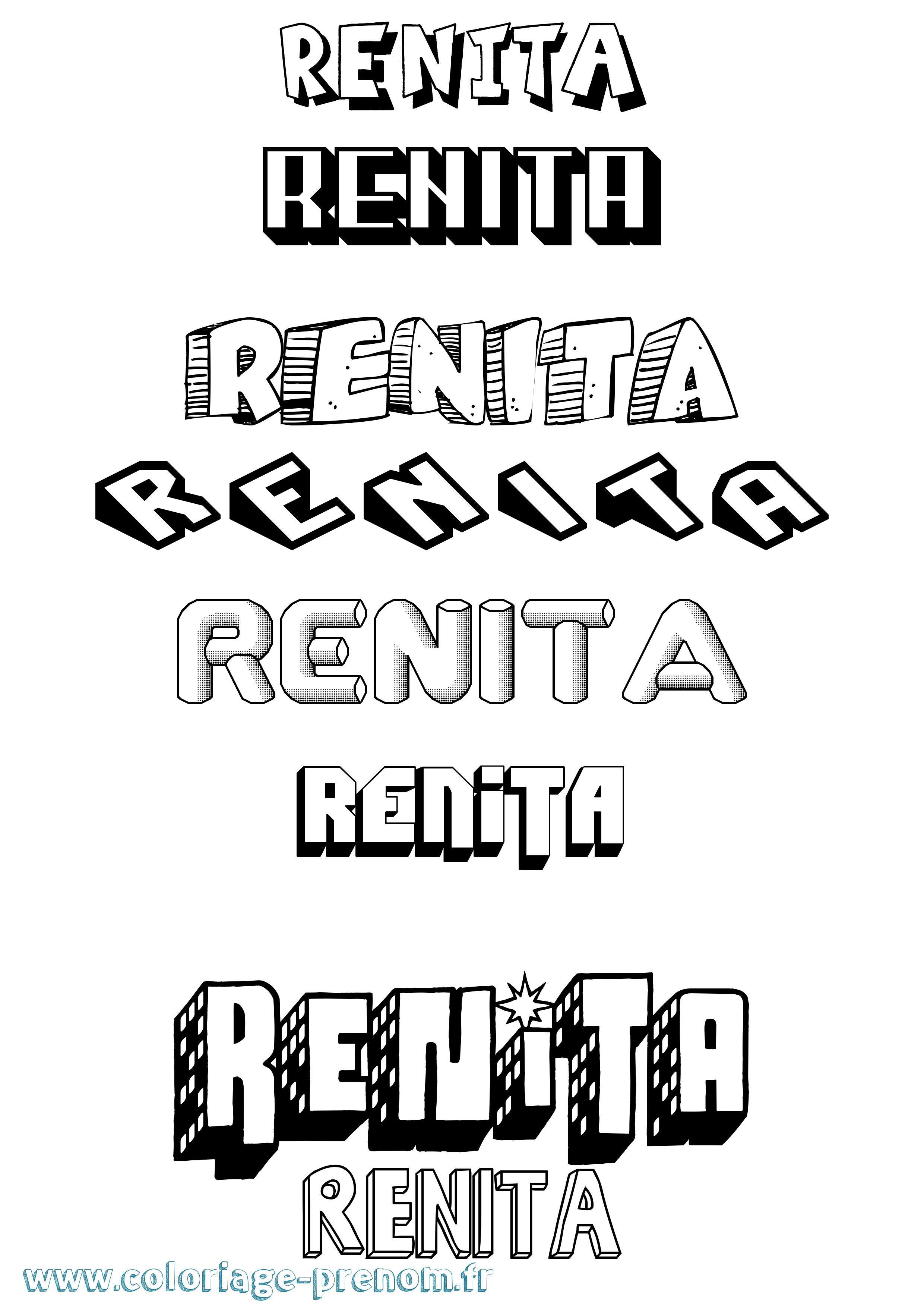 Coloriage Renita Effet 3D Coloriage prénom Renita Effet 3D