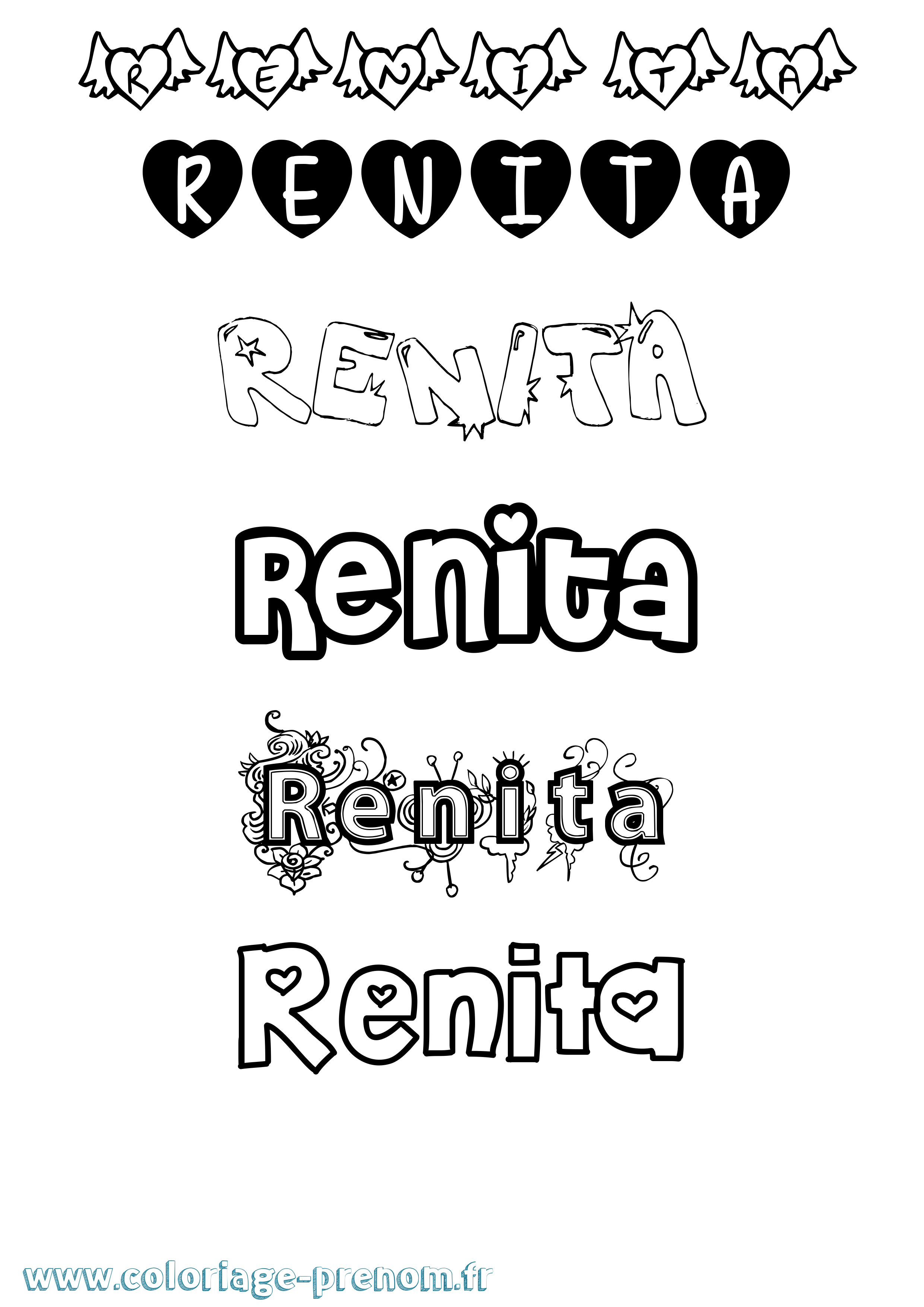Coloriage Renita Girly Coloriage prénom Renita Girly
