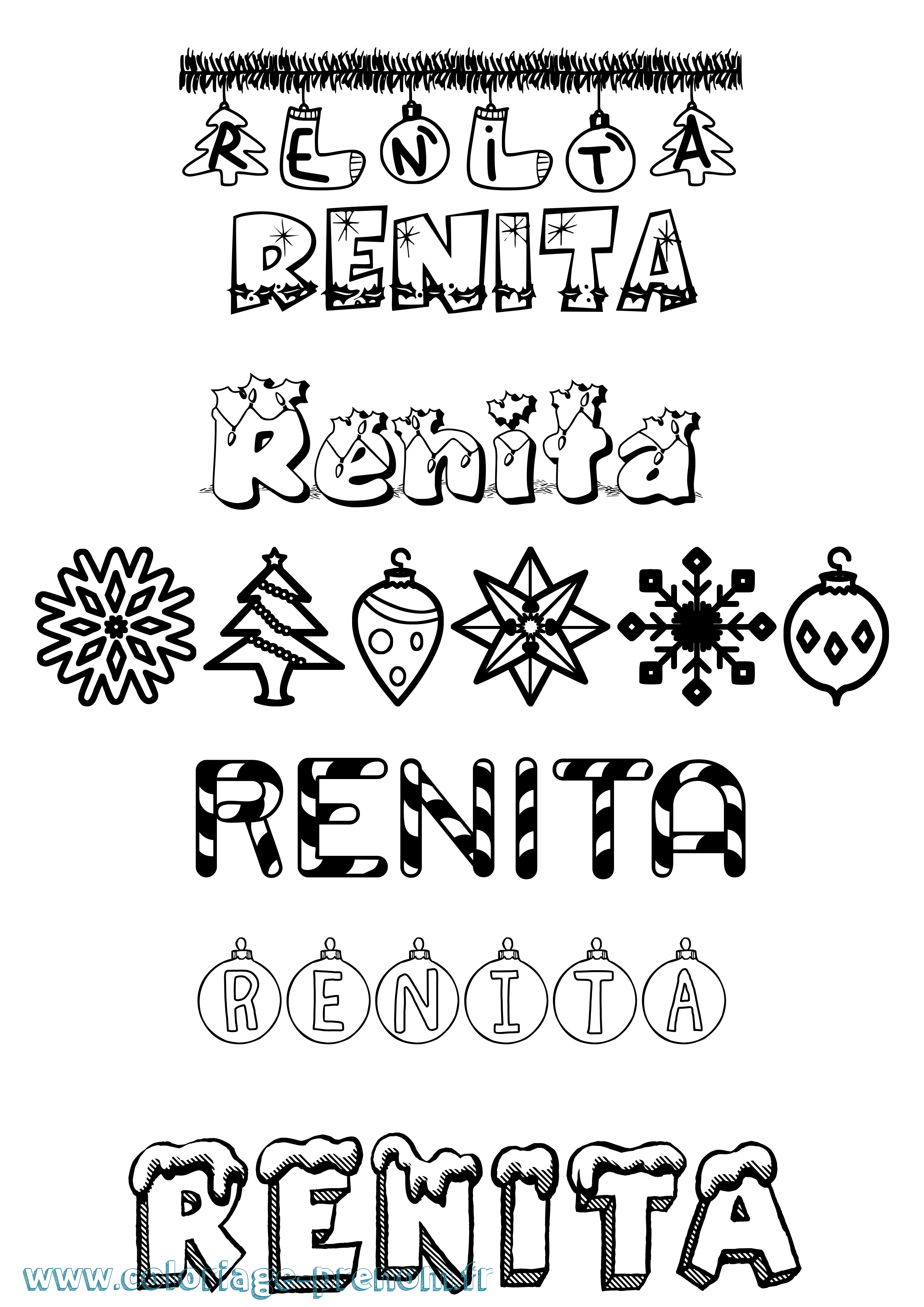 Coloriage Renita Noël Coloriage prénom Renita Noël