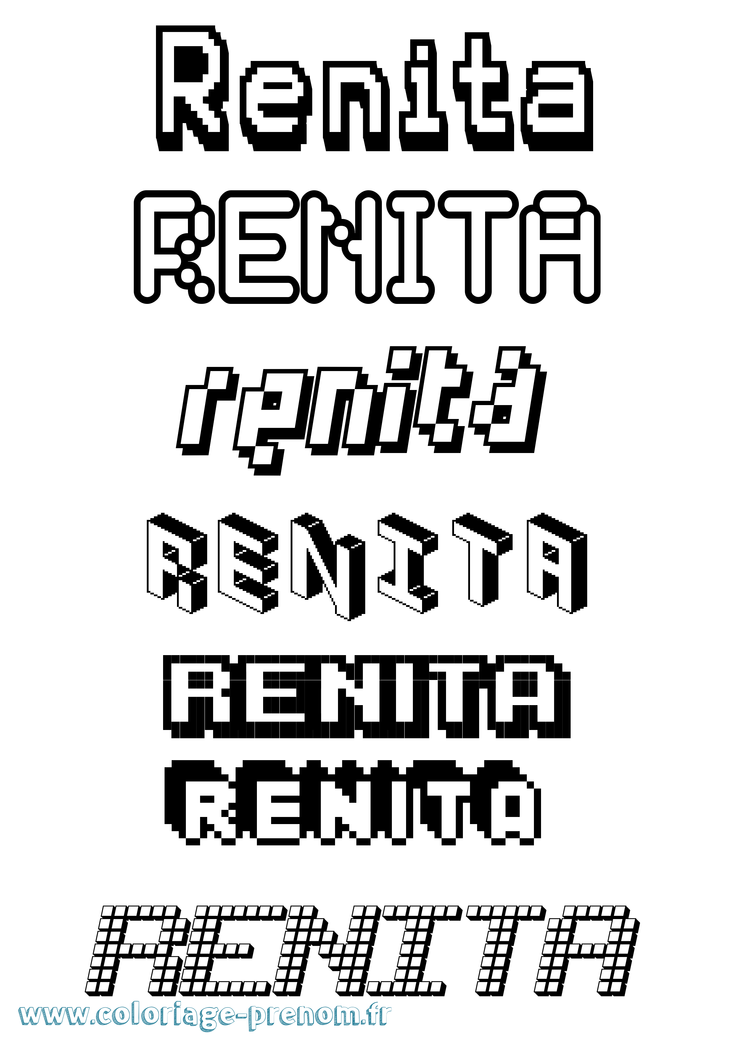 Coloriage Renita Pixel Coloriage prénom Renita Pixel