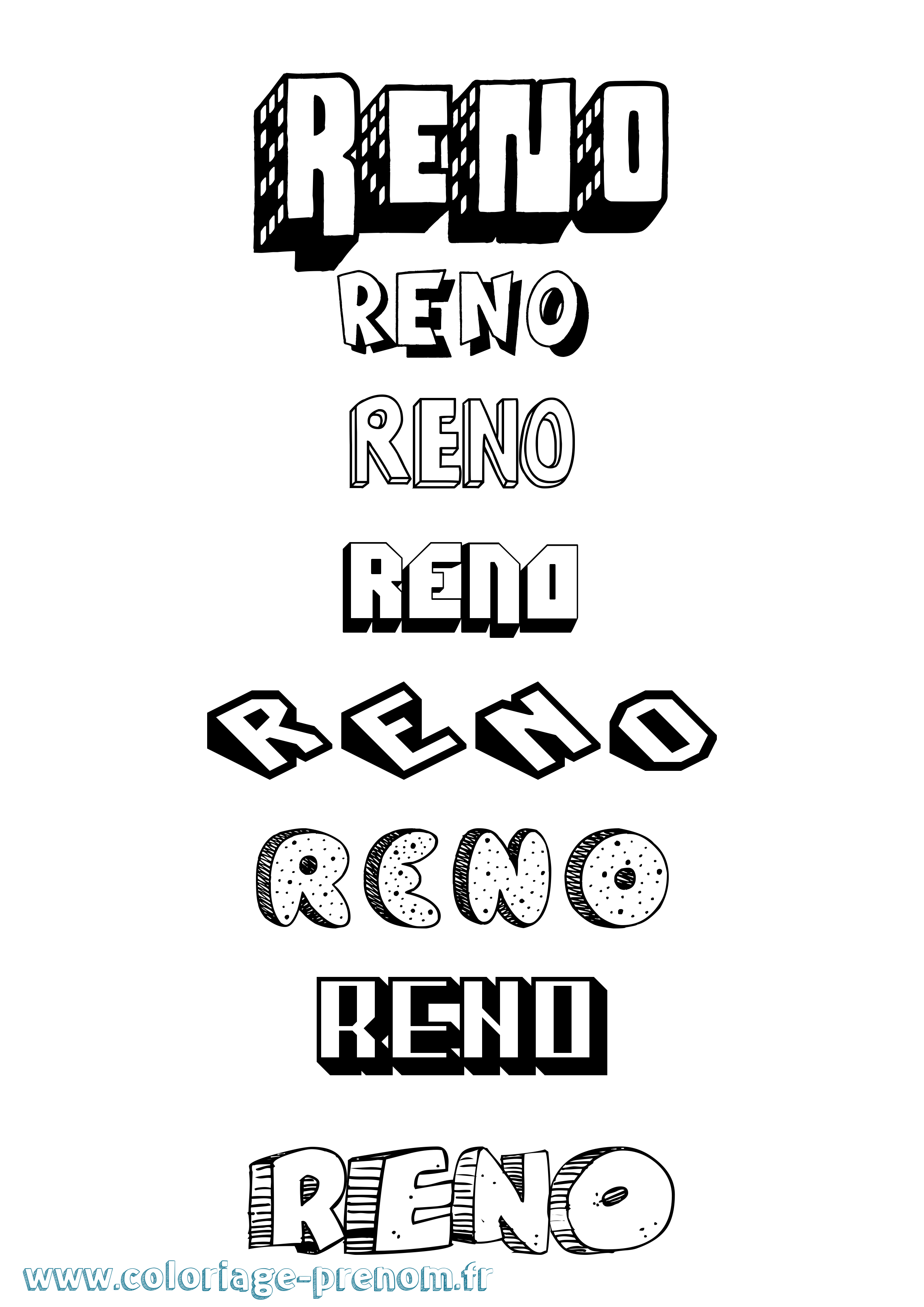 Coloriage Reno Effet 3D Coloriage prénom Reno Effet 3D