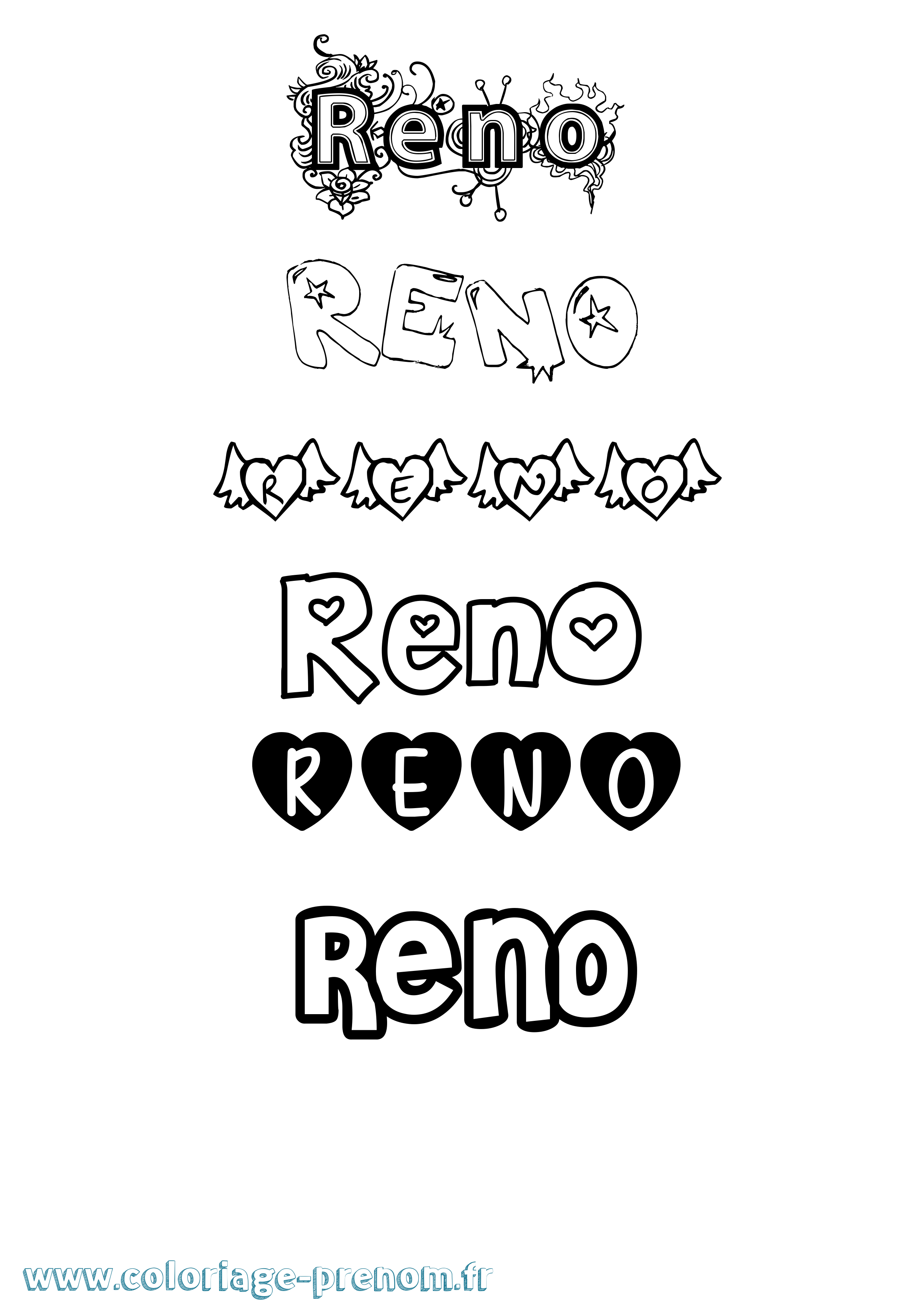 Coloriage Reno Girly Coloriage prénom Reno Girly