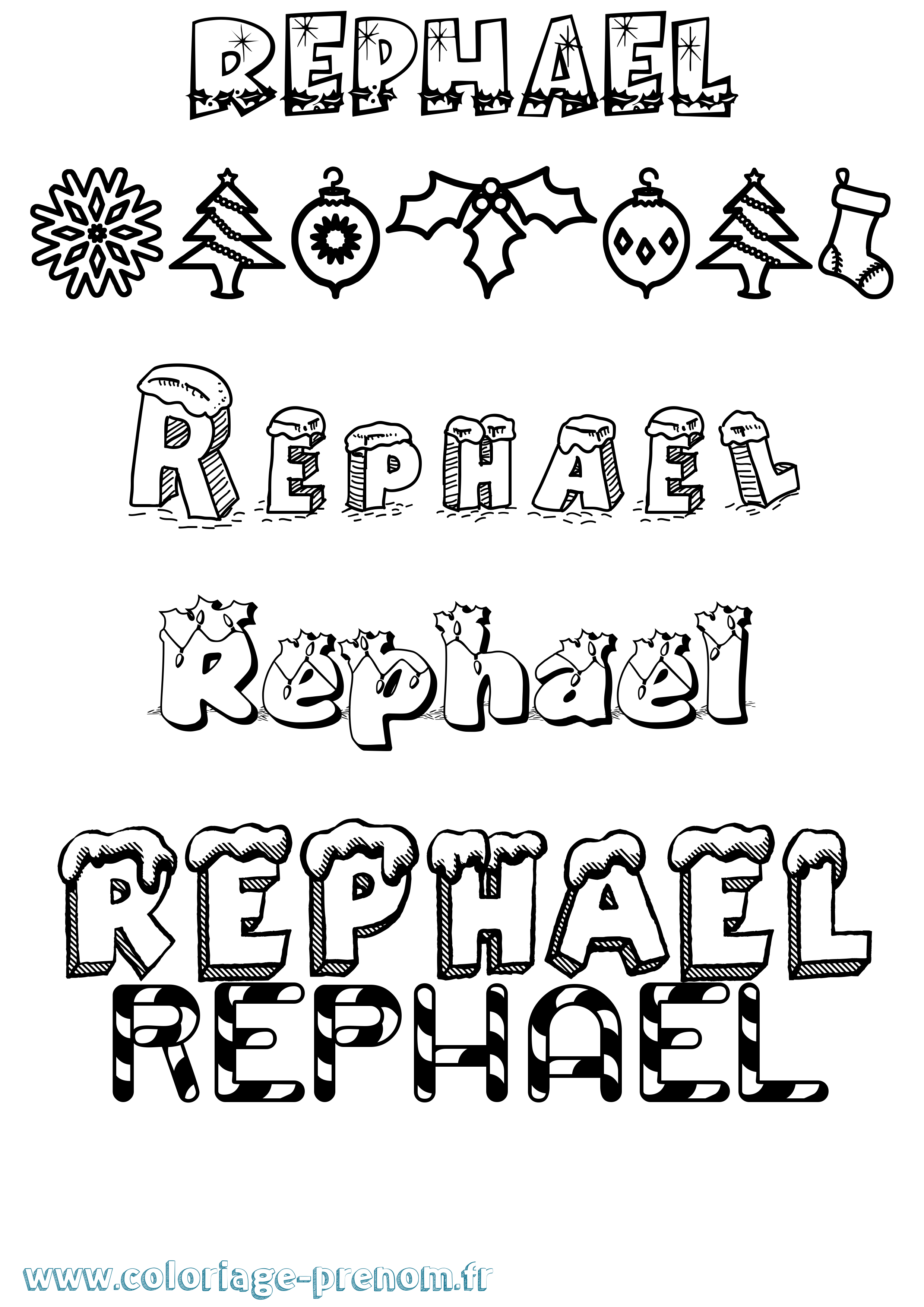 Coloriage Rephael Noël Coloriage prénom Rephael Noël