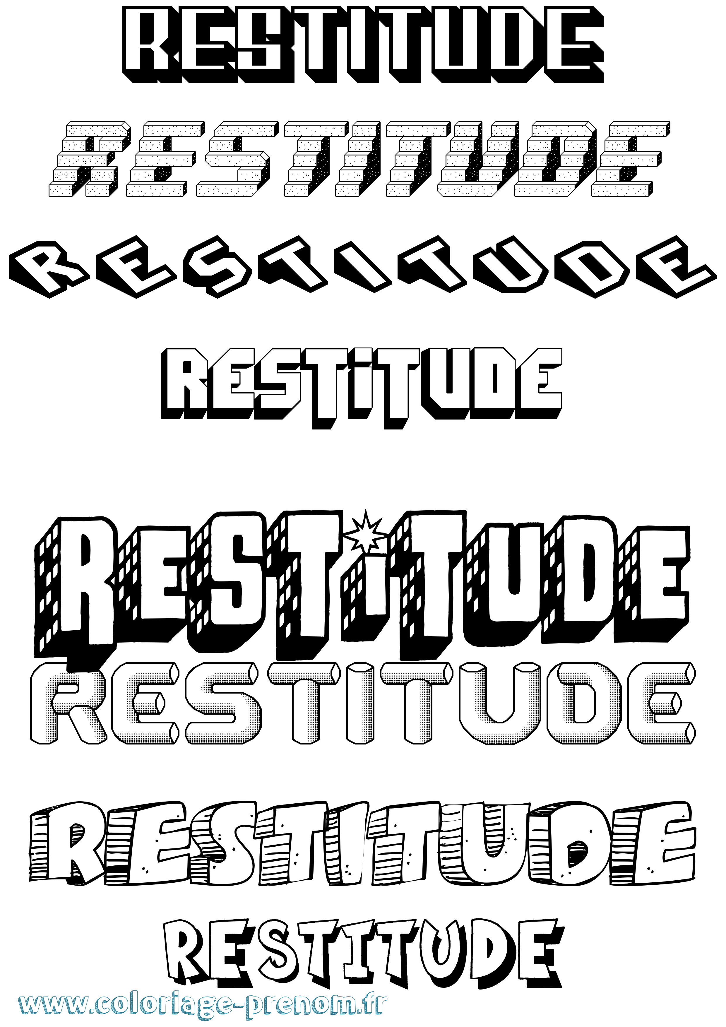 Coloriage Restitude Effet 3D Coloriage prénom Restitude Effet 3D