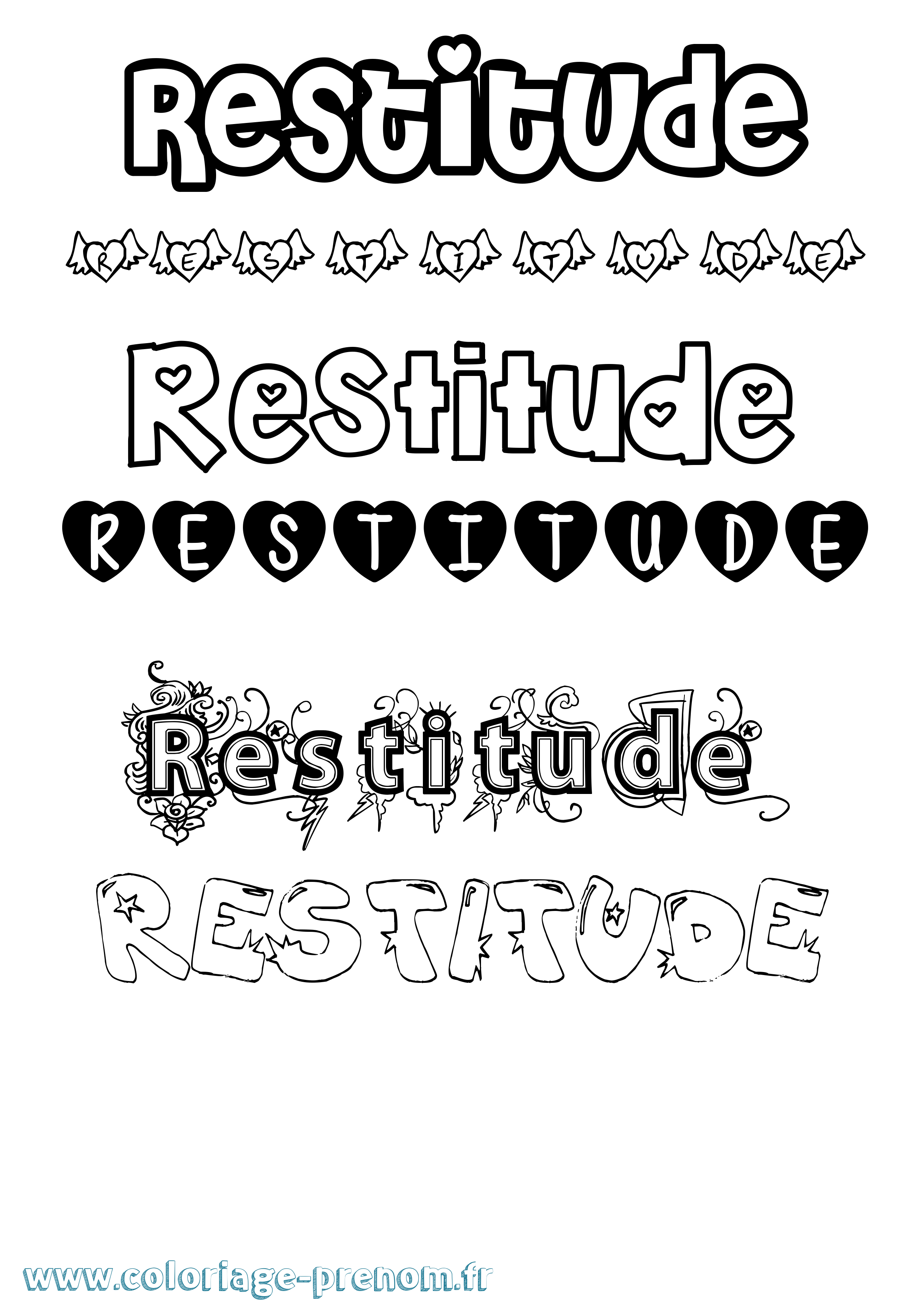 Coloriage Restitude Girly Coloriage prénom Restitude Girly