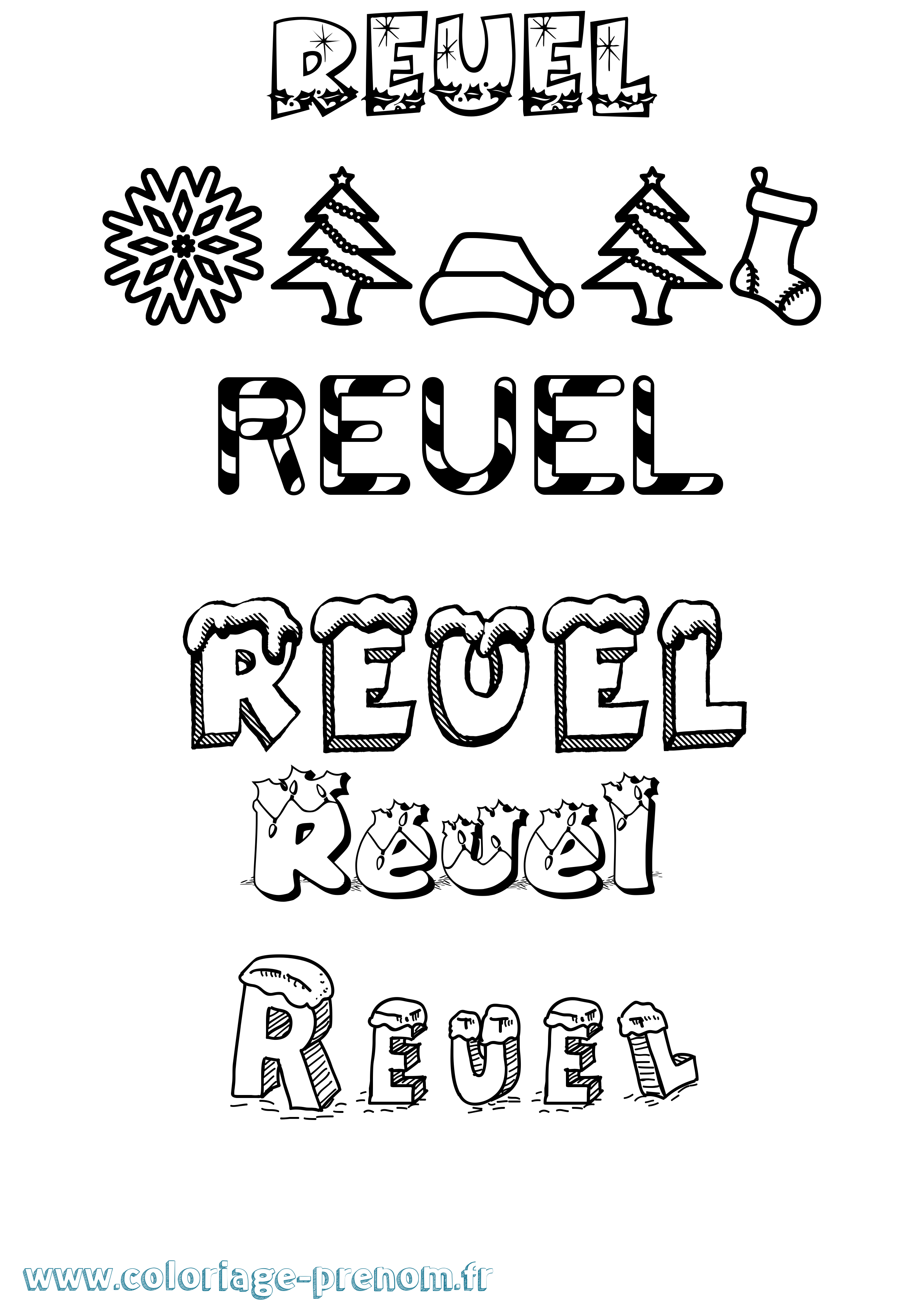 Coloriage Reuel Noël Coloriage prénom Reuel Noël