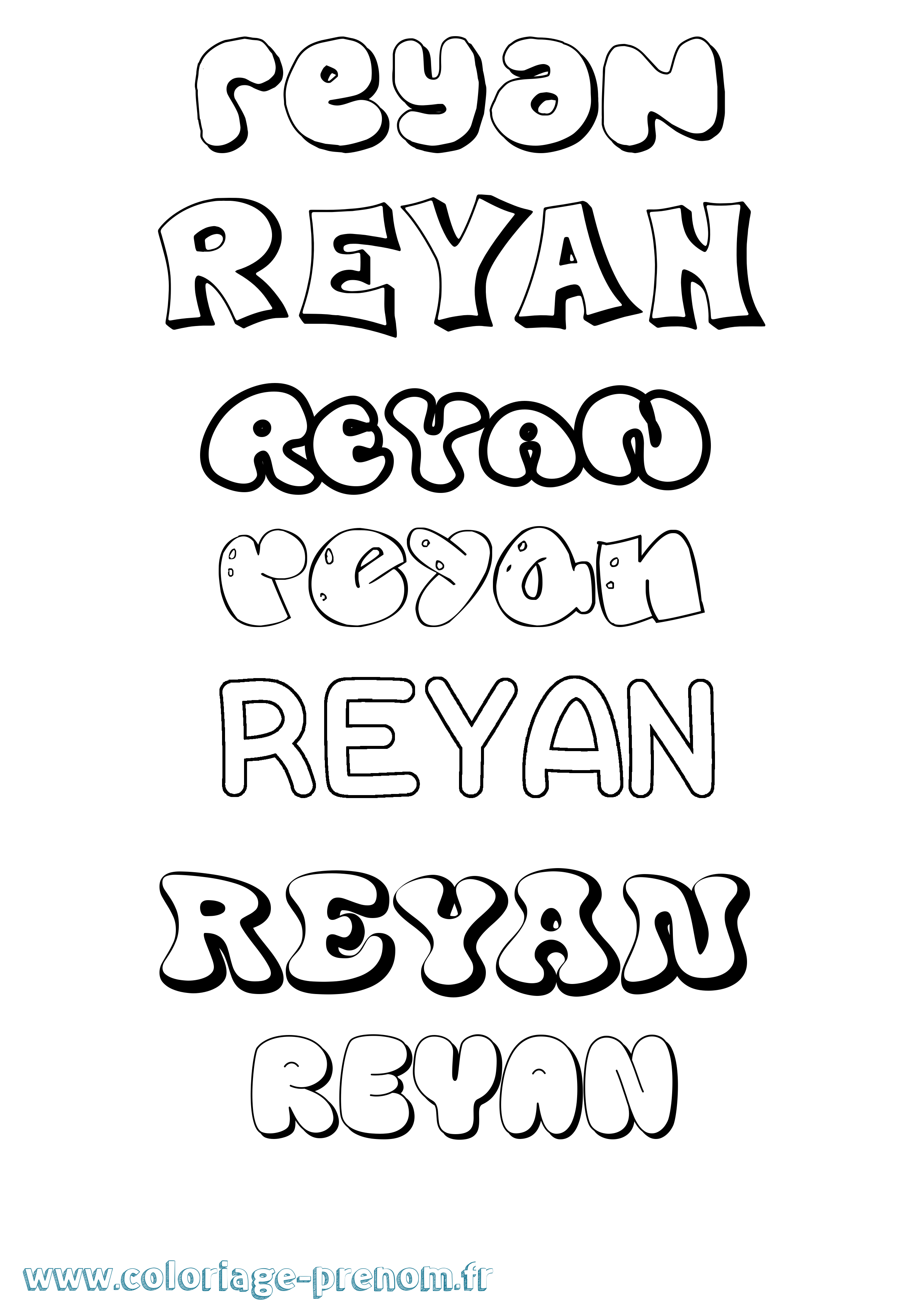 Coloriage Reyan Bubble Coloriage prénom Reyan Bubble