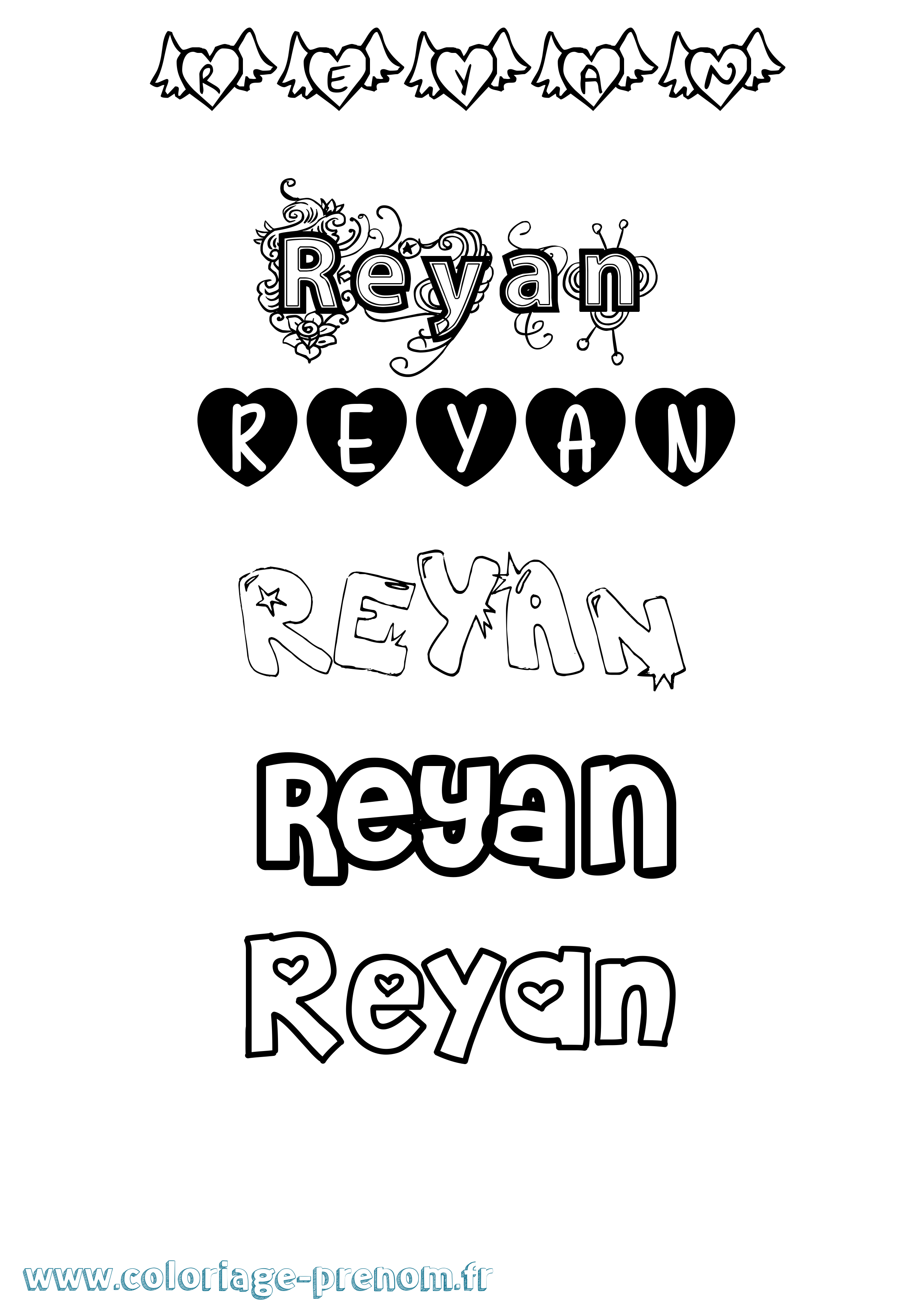 Coloriage Reyan Girly Coloriage prénom Reyan Girly