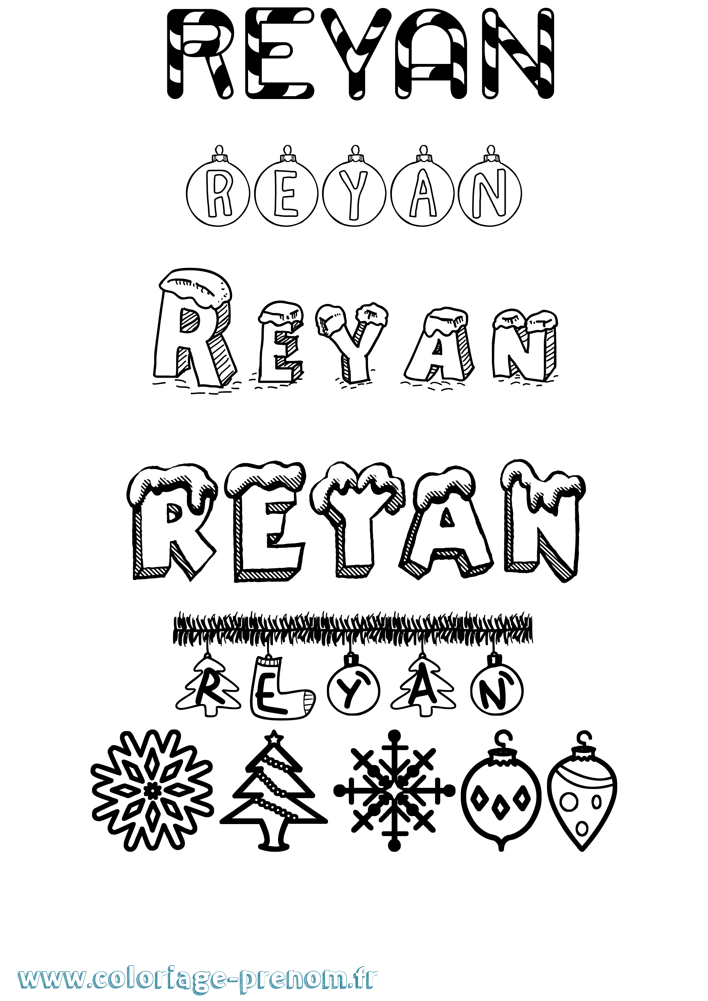 Coloriage Reyan Noël Coloriage prénom Reyan Noël