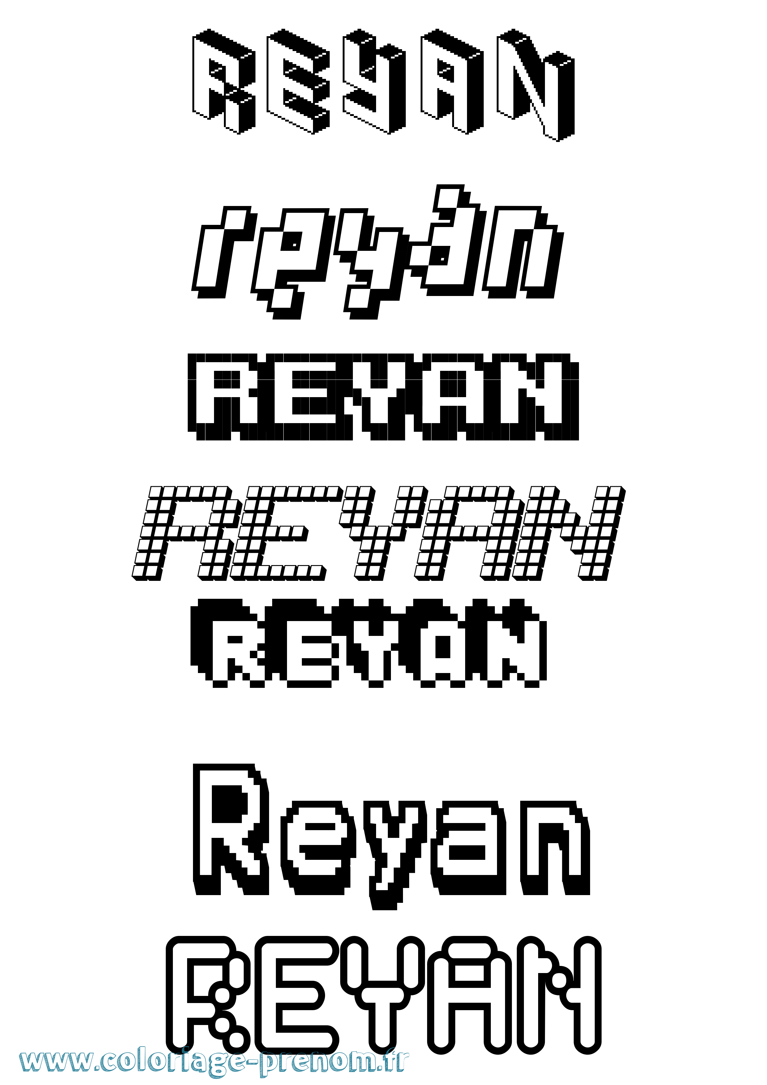 Coloriage Reyan Pixel Coloriage prénom Reyan Pixel