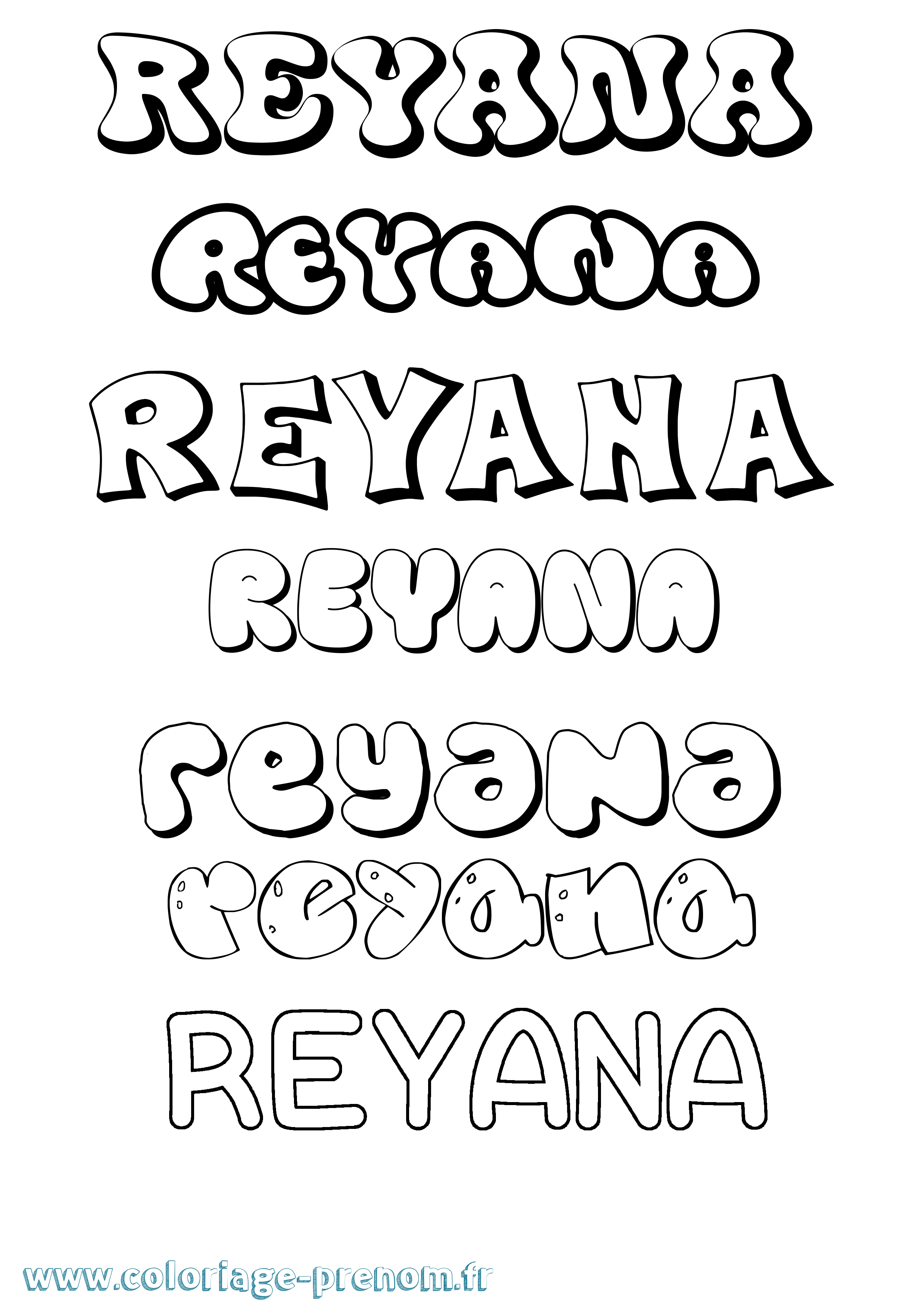 Coloriage Reyana Bubble Coloriage prénom Reyana Bubble