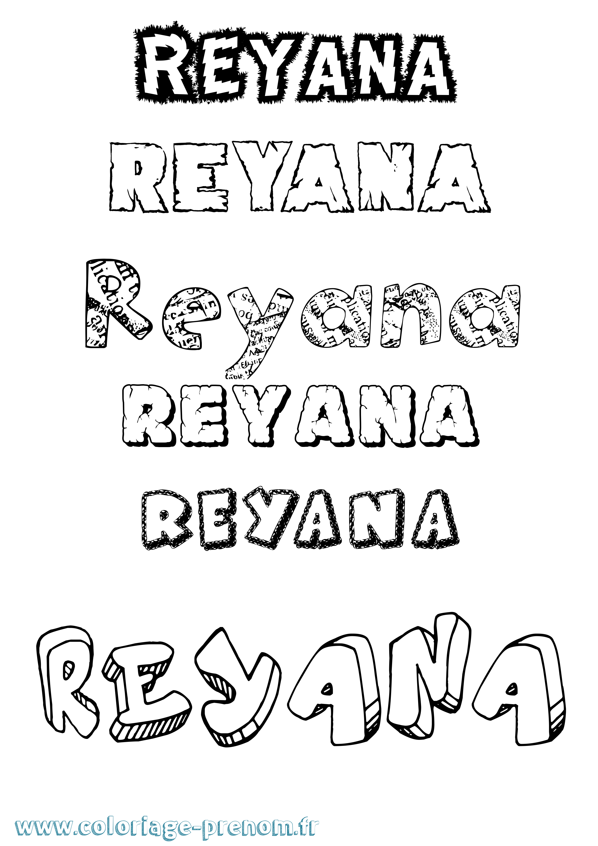 Coloriage Reyana Destructuré Coloriage prénom Reyana Destructuré