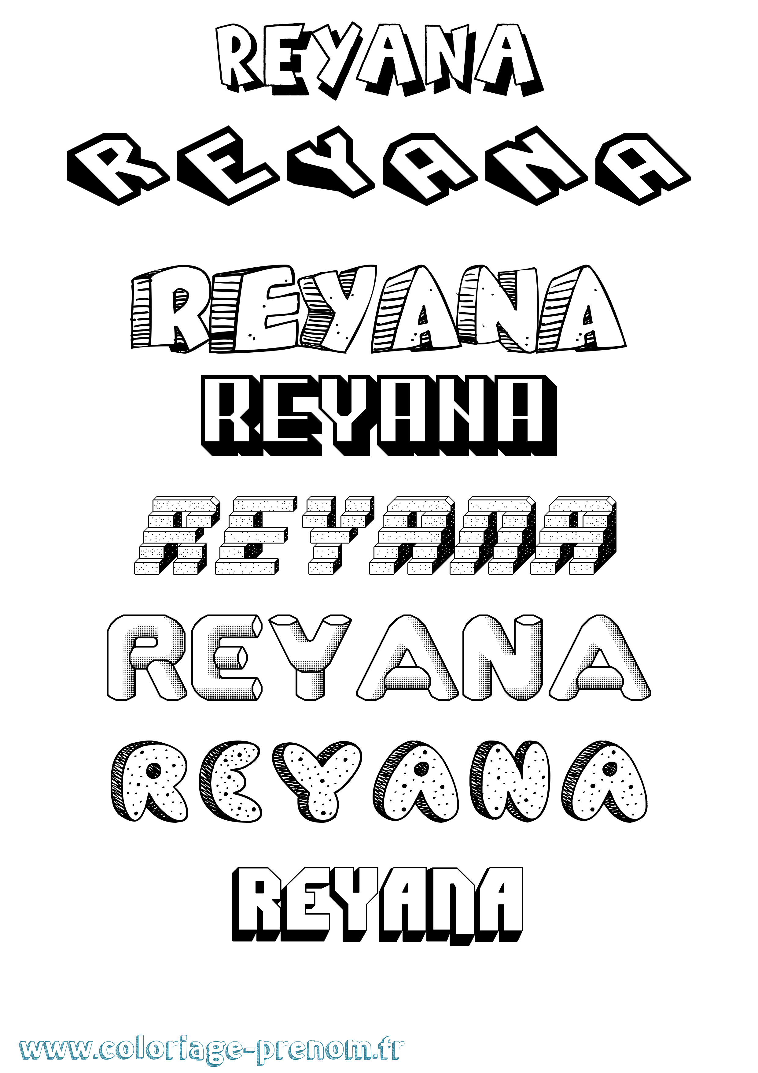 Coloriage Reyana Effet 3D Coloriage prénom Reyana Effet 3D