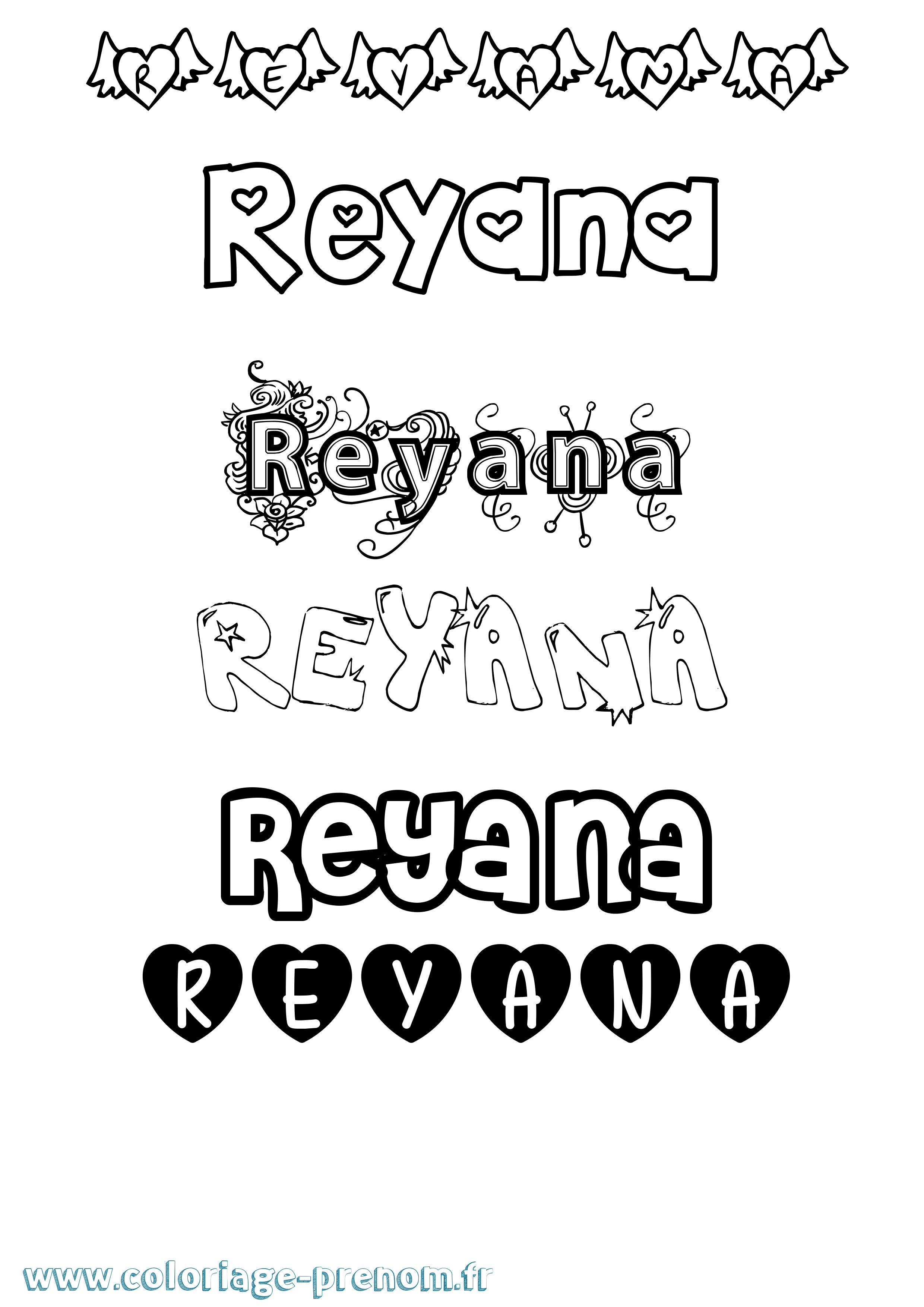Coloriage Reyana Girly Coloriage prénom Reyana Girly
