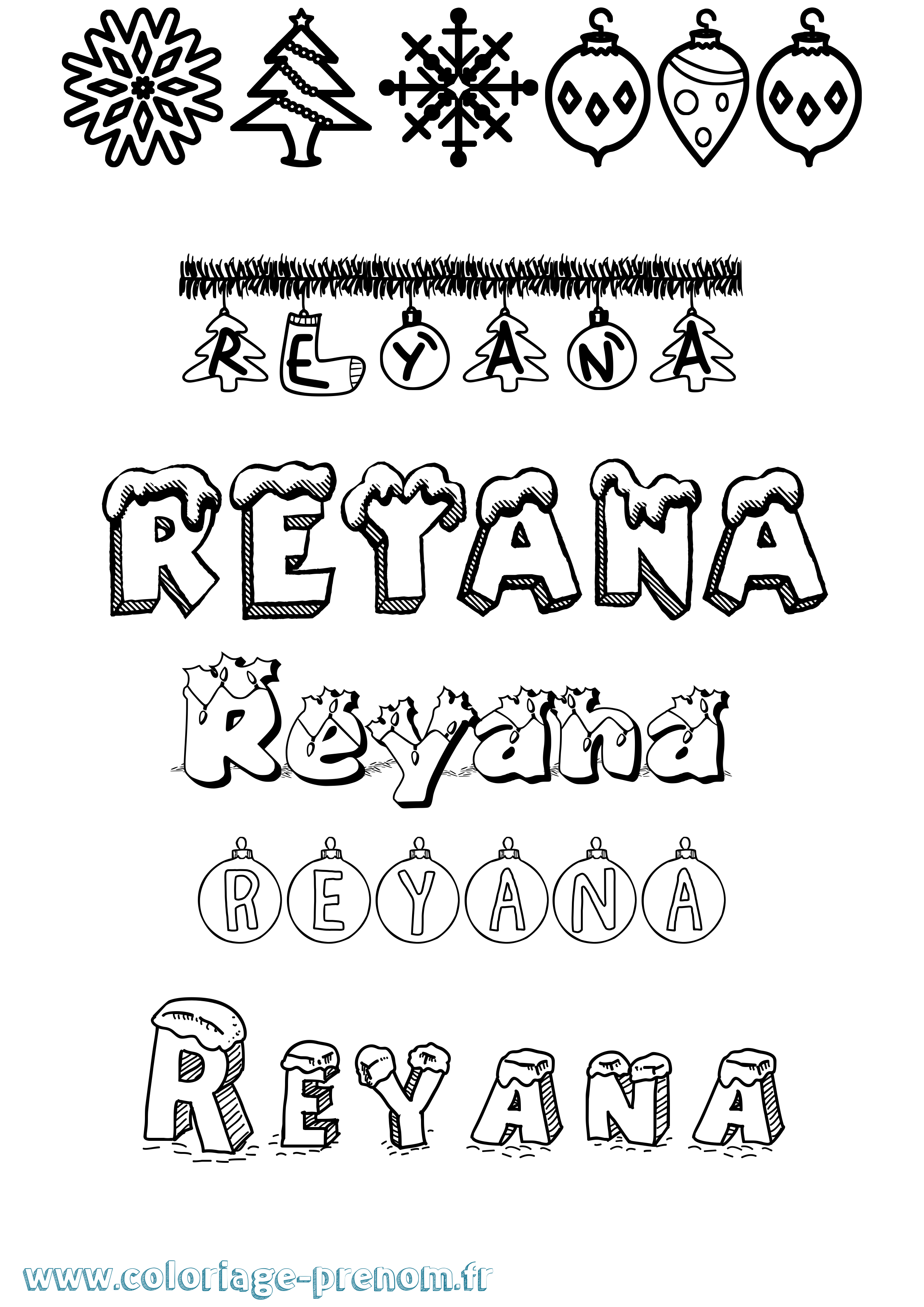 Coloriage Reyana Noël Coloriage prénom Reyana Noël