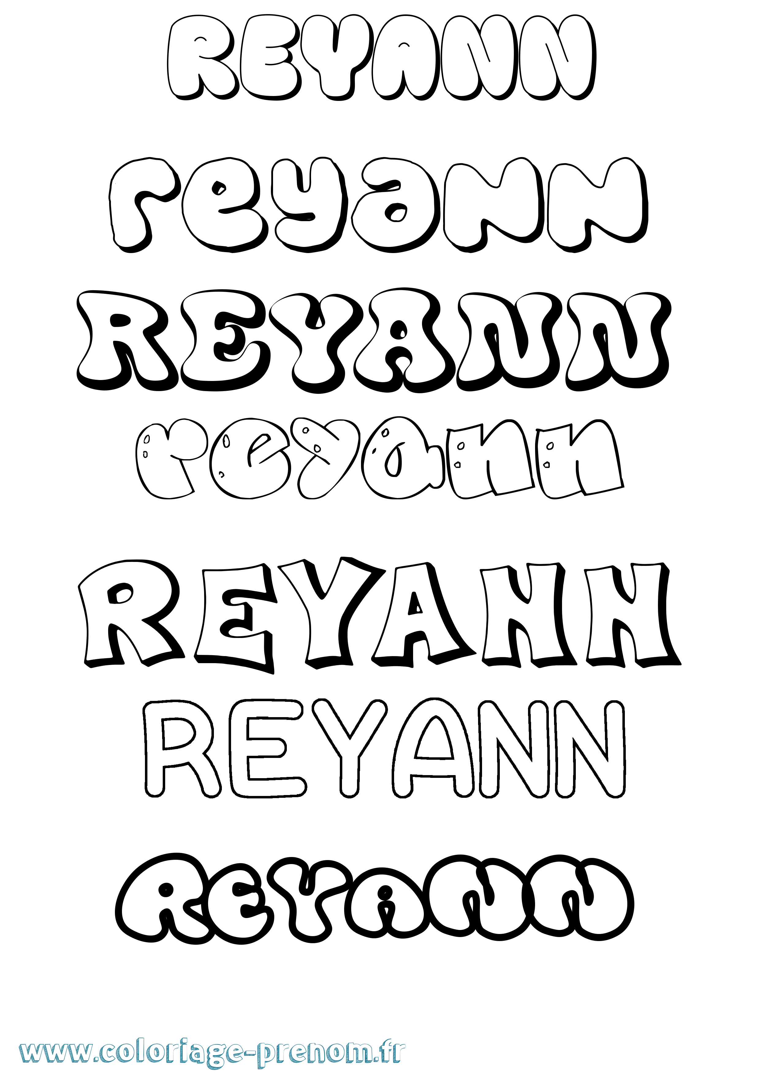 Coloriage Reyann Bubble Coloriage prénom Reyann Bubble
