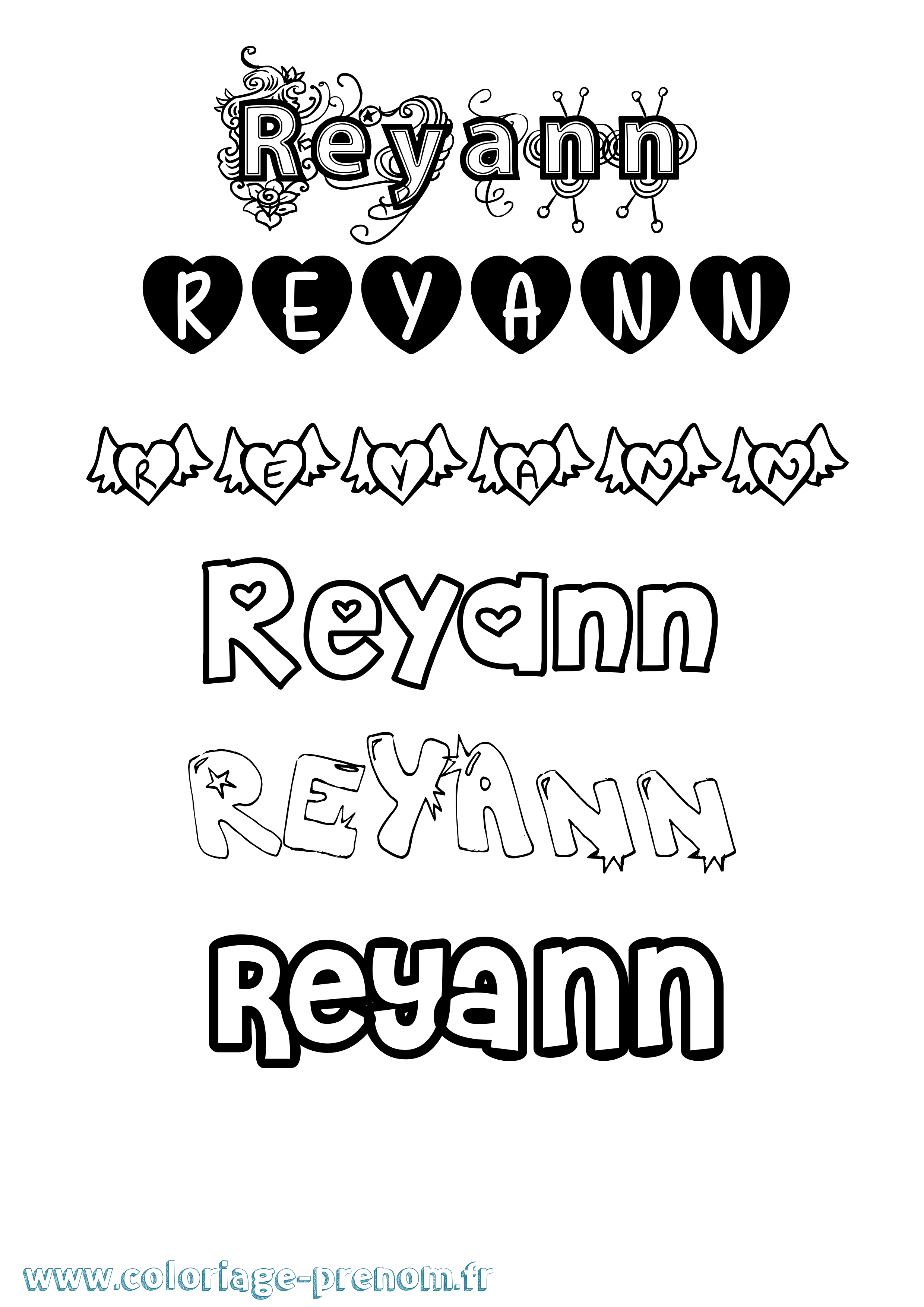 Coloriage Reyann Girly Coloriage prénom Reyann Girly