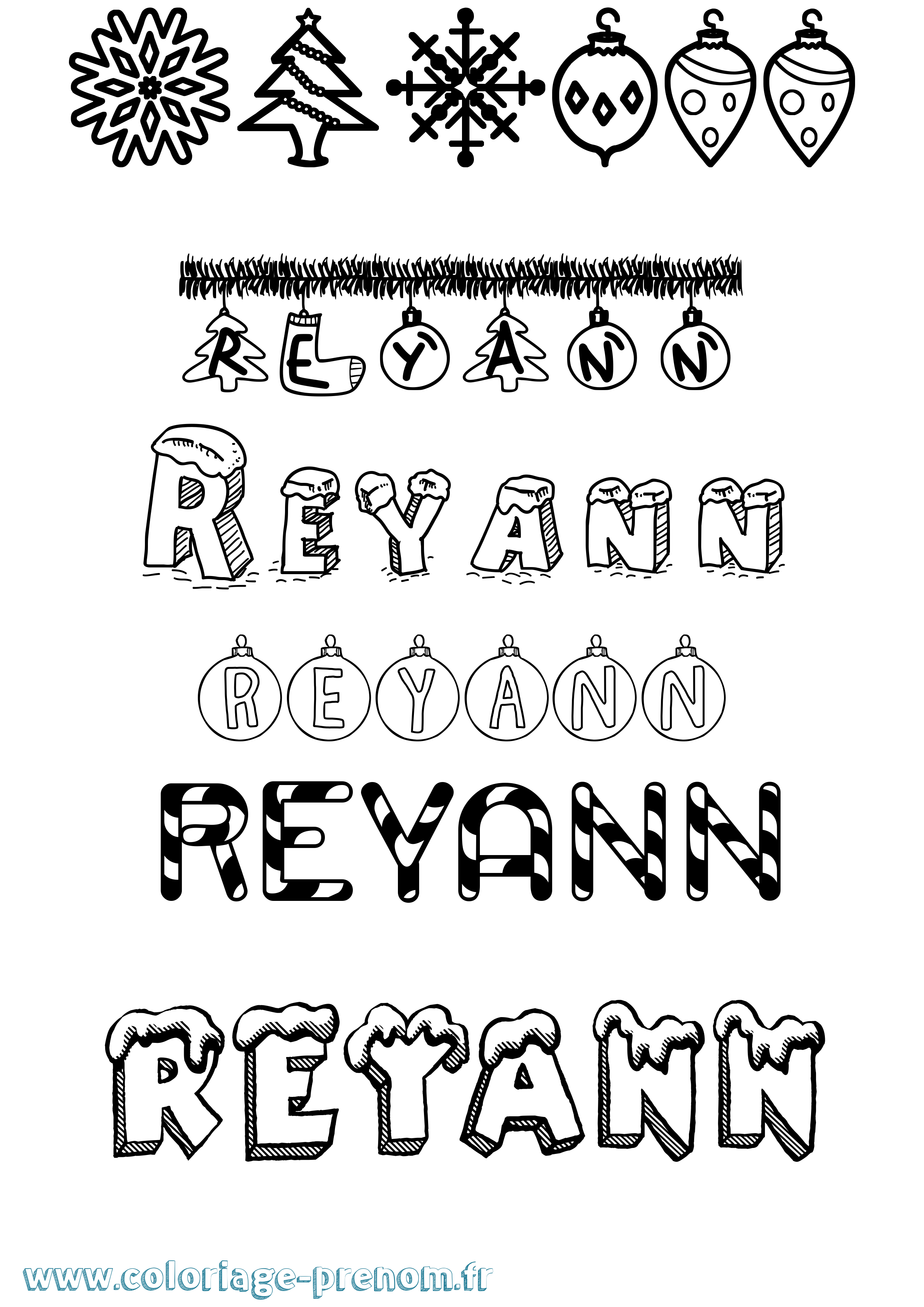 Coloriage Reyann Noël Coloriage prénom Reyann Noël