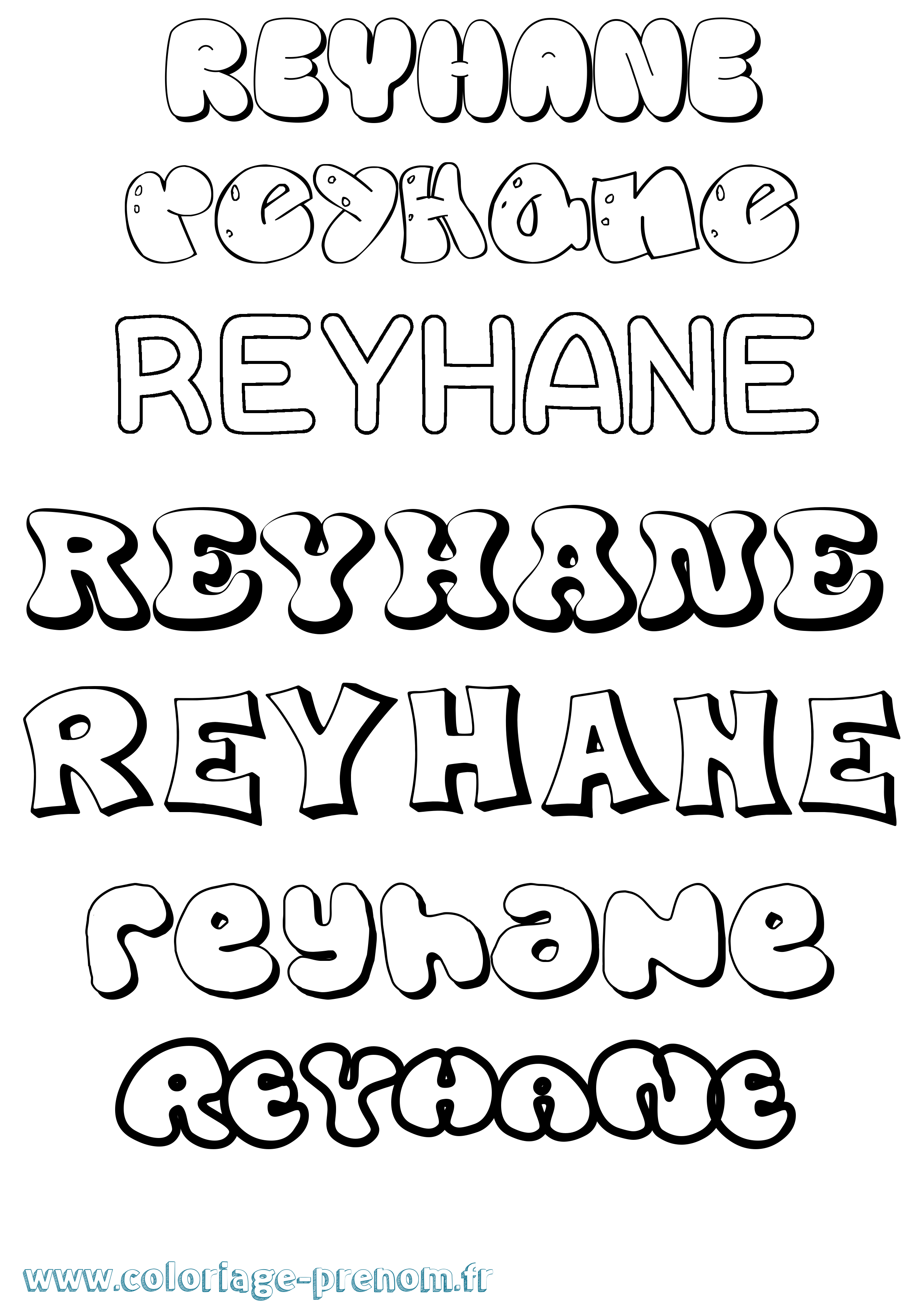 Coloriage Reyhane Bubble Coloriage prénom Reyhane Bubble