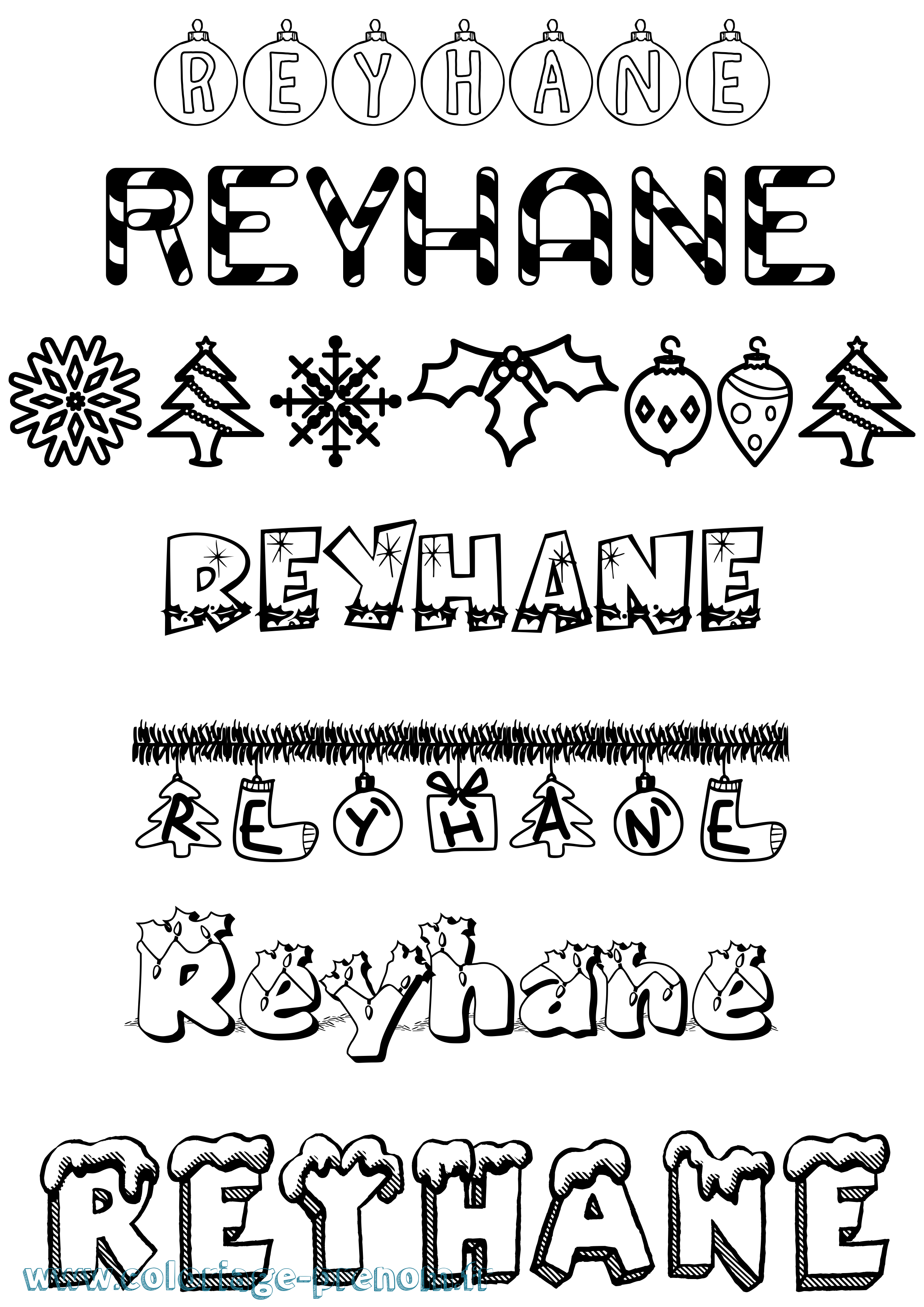 Coloriage Reyhane Noël Coloriage prénom Reyhane Noël