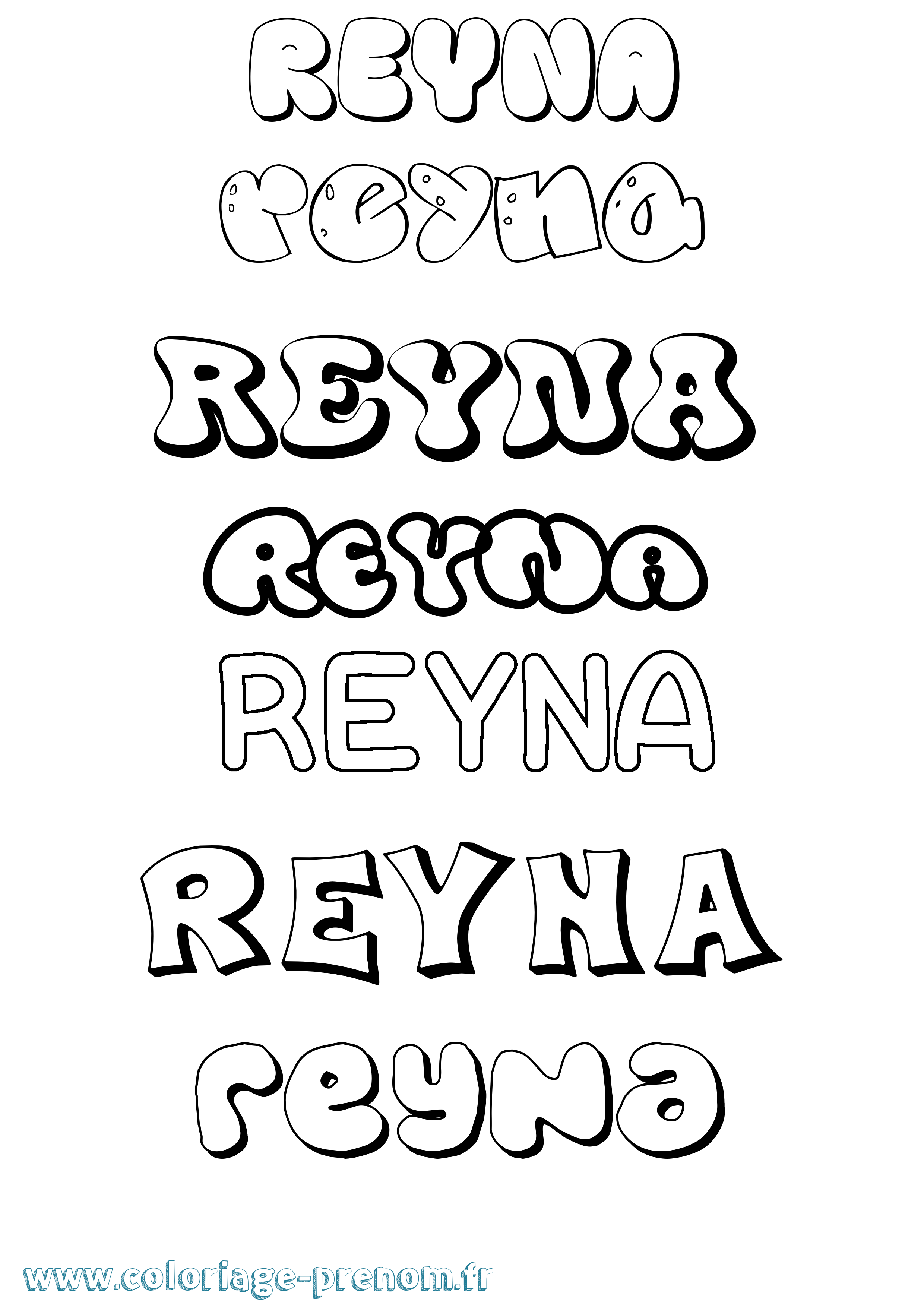 Coloriage Reyna Bubble Coloriage prénom Reyna Bubble